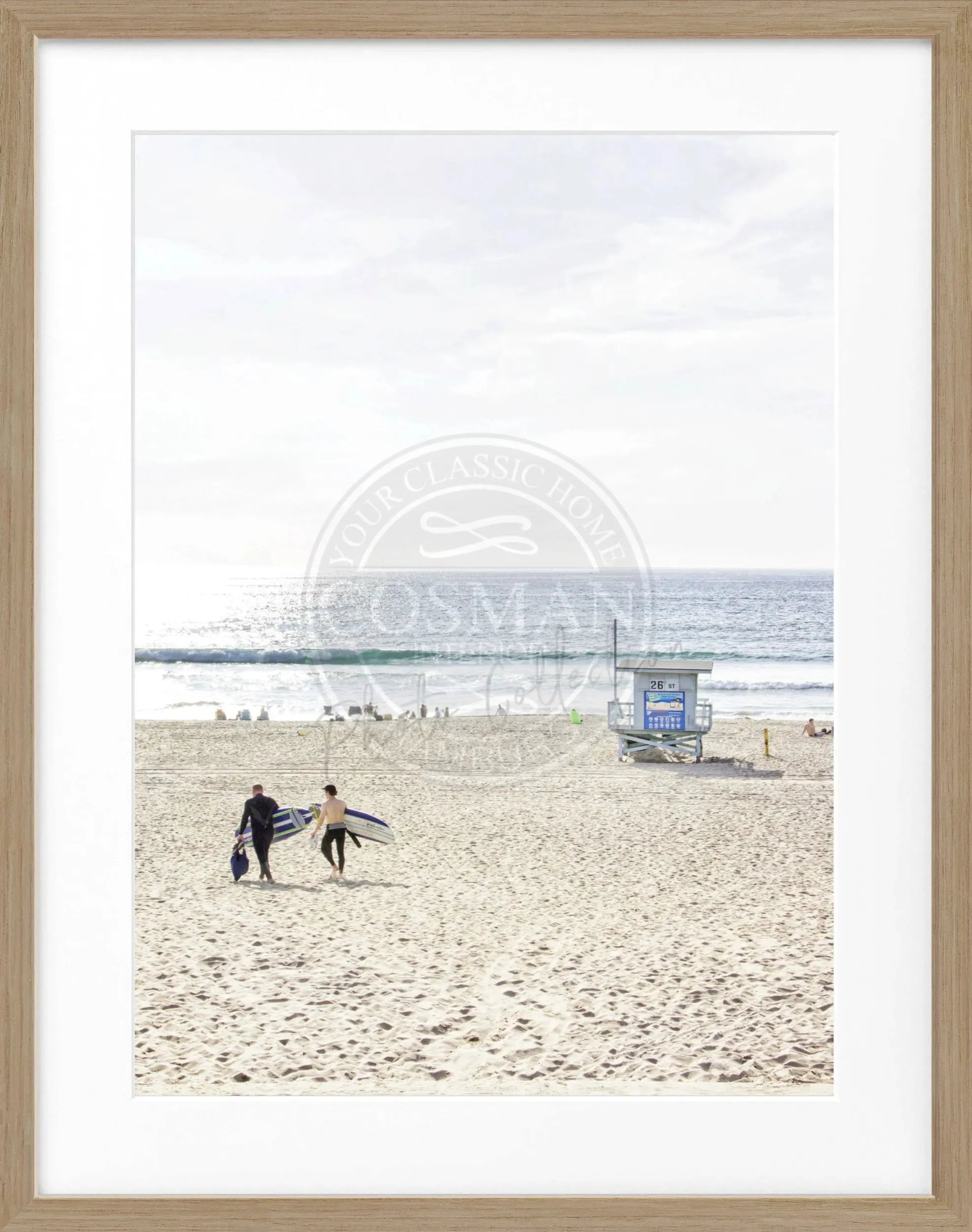 Schwarz-weiß Poster mit Rahmen von Cosman-Photocollection, Kalifornien Manhattan Beach, 25x31cm, kunstvoller Meeresblick