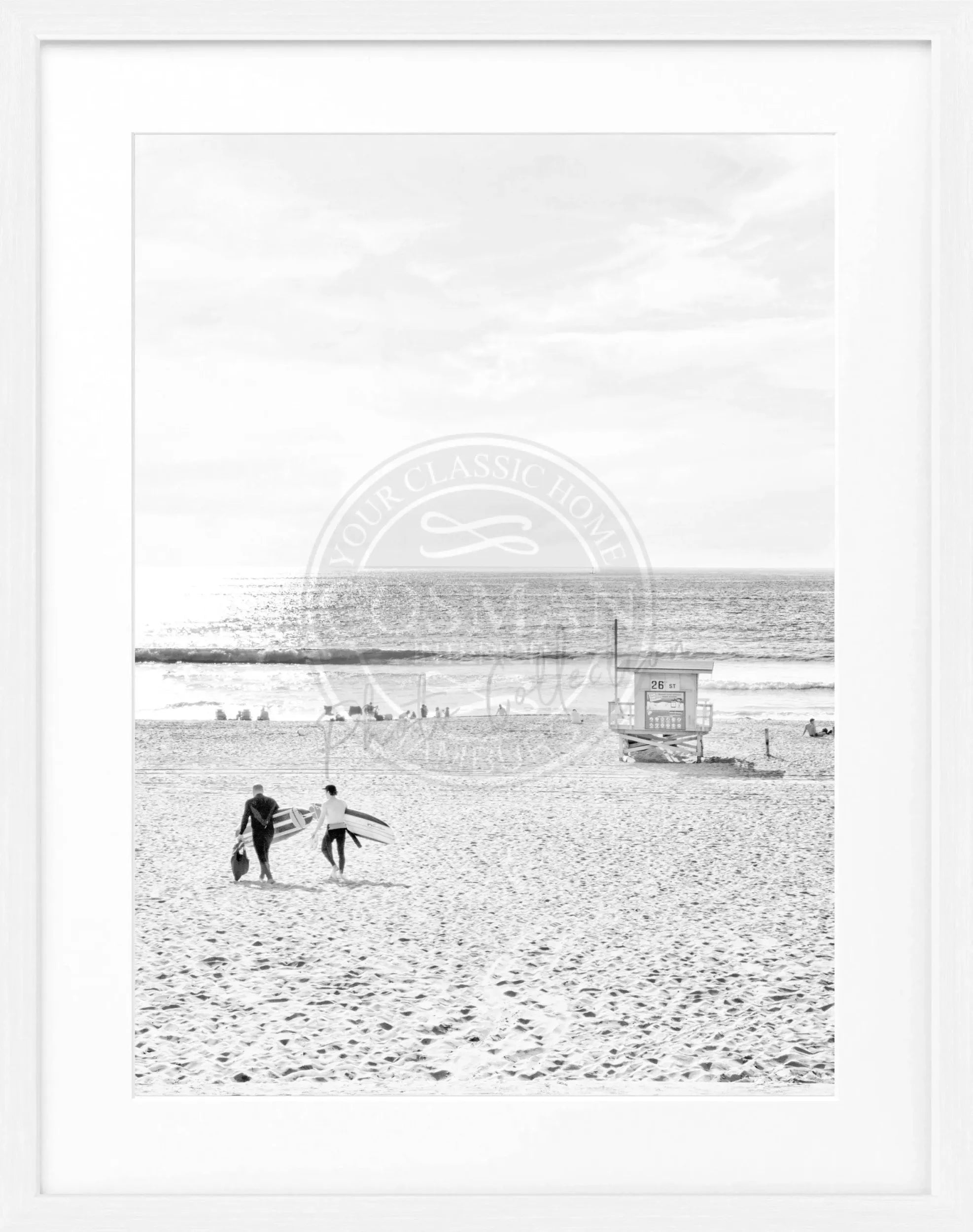 Schwarz-weiß Poster mit Rahmen, Kalifornien Manhattan Beach, von Cosman-Photocollection, 25x31cm, inspirierende Strandaufnahme