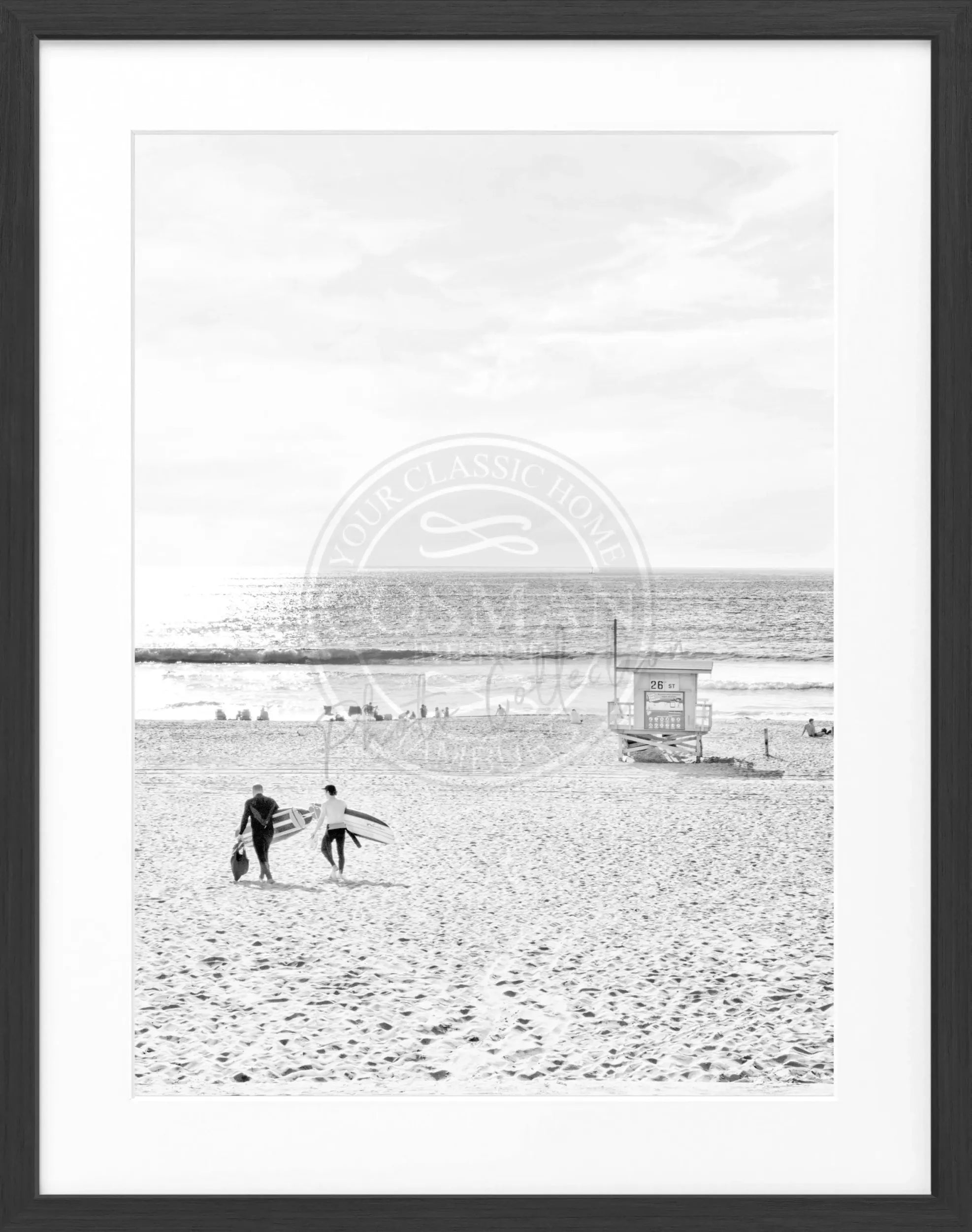 Schwarz-weiß Poster mit Rahmen von Manhattan Beach Kalifornien, 25x31 cm, von Cosman-Photocollection.