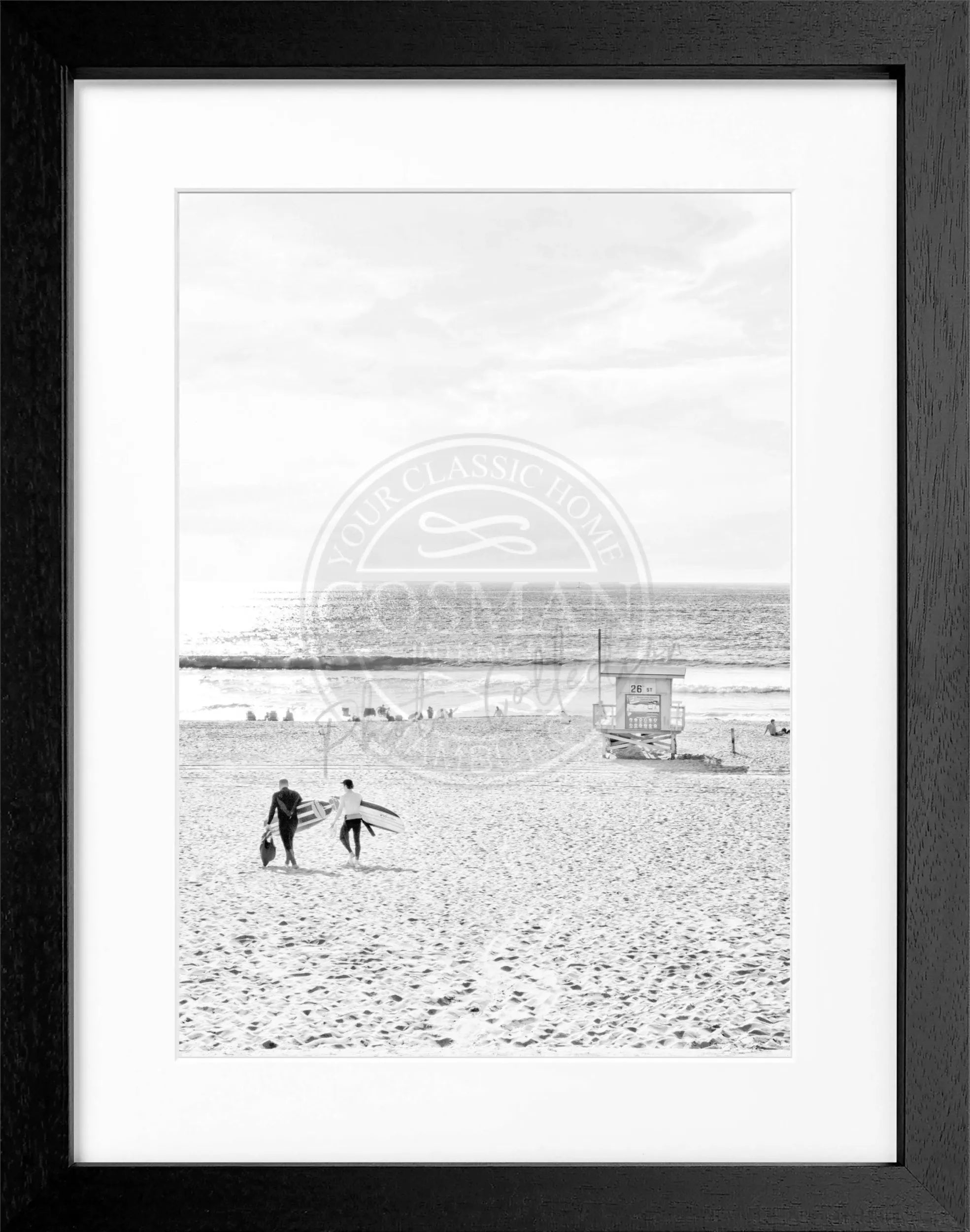 Schwarz-weiß Poster mit Rahmen von Manhattan Beach, Kalifornien, in der Cosman-Photocollection, 25x31 cm, Wanddekoration