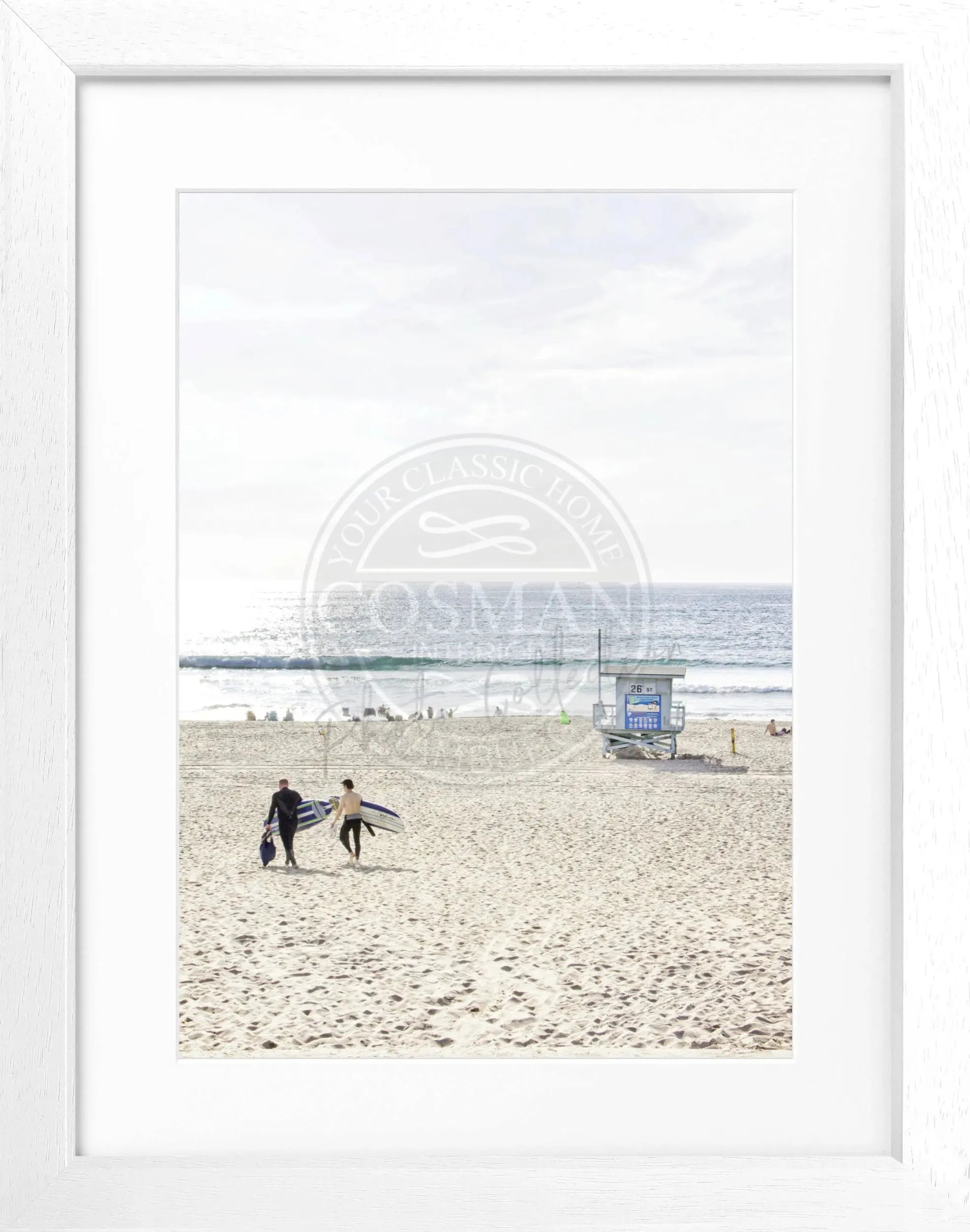 Schwarz-weiß Poster mit Rahmen von Cosman-Photocollection, Kalifornien Manhattan Beach, 25x31 cm, kunstvoller Strand- und Meeresblick