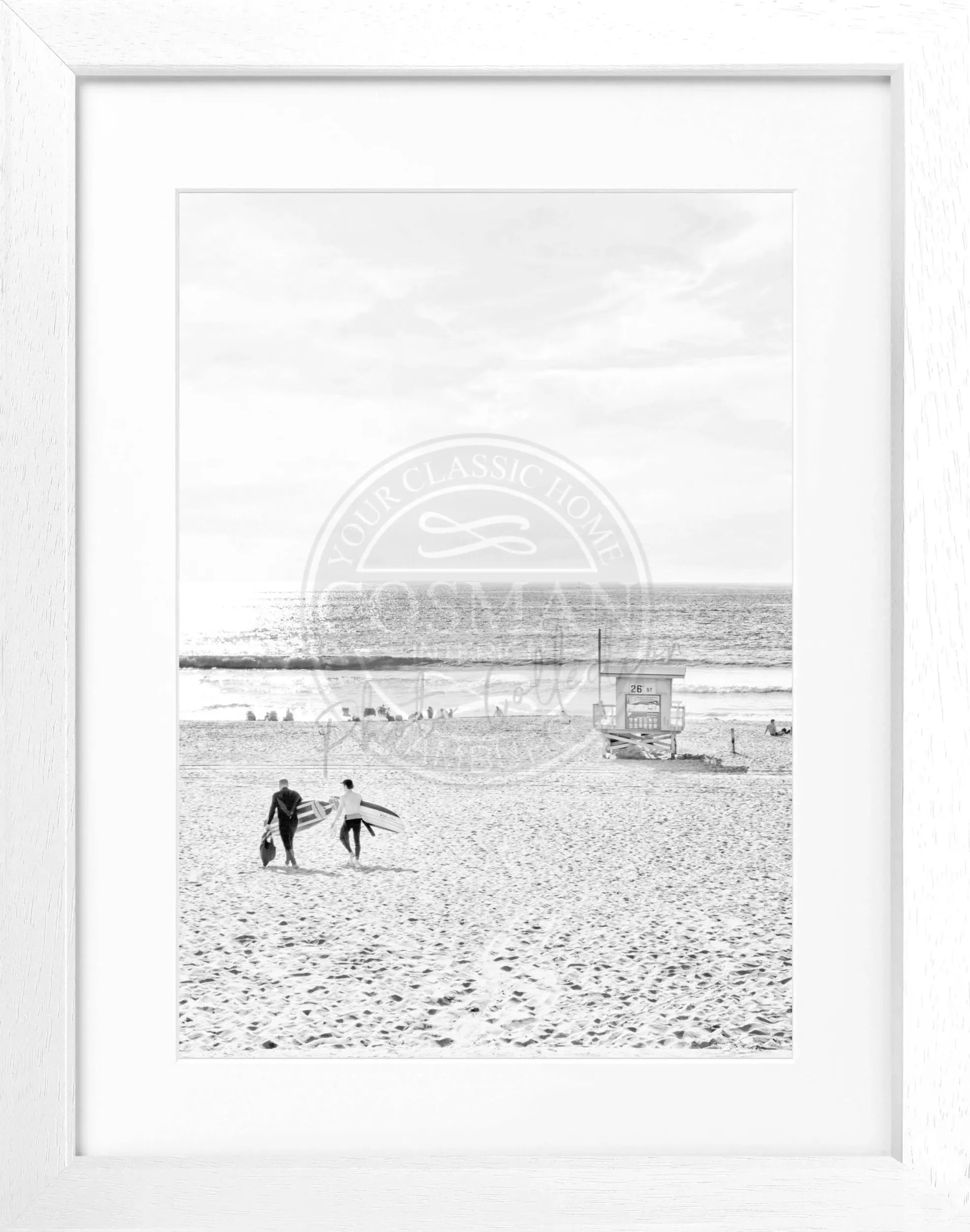 Schwarz-weiß Poster mit Rahmen von Cosman-Photocollection, Kalifornien Manhattan Beach, 25x31cm, Kunstfotografie.