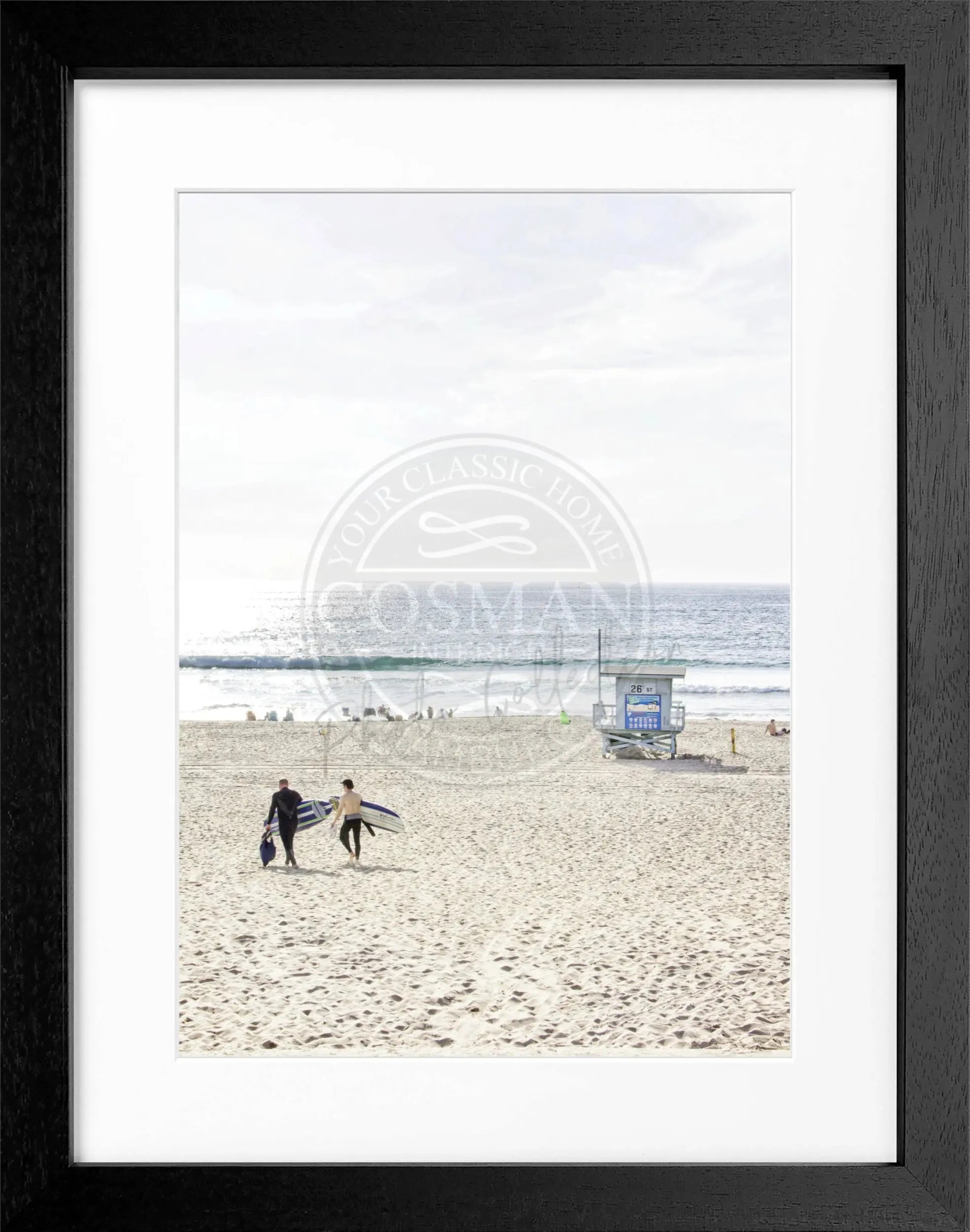Schwarz-weiß Poster mit Rahmen, Kalifornien Manhattan Beach, von Cosman-Photocollection, 25x31 cm, Wanddekoration