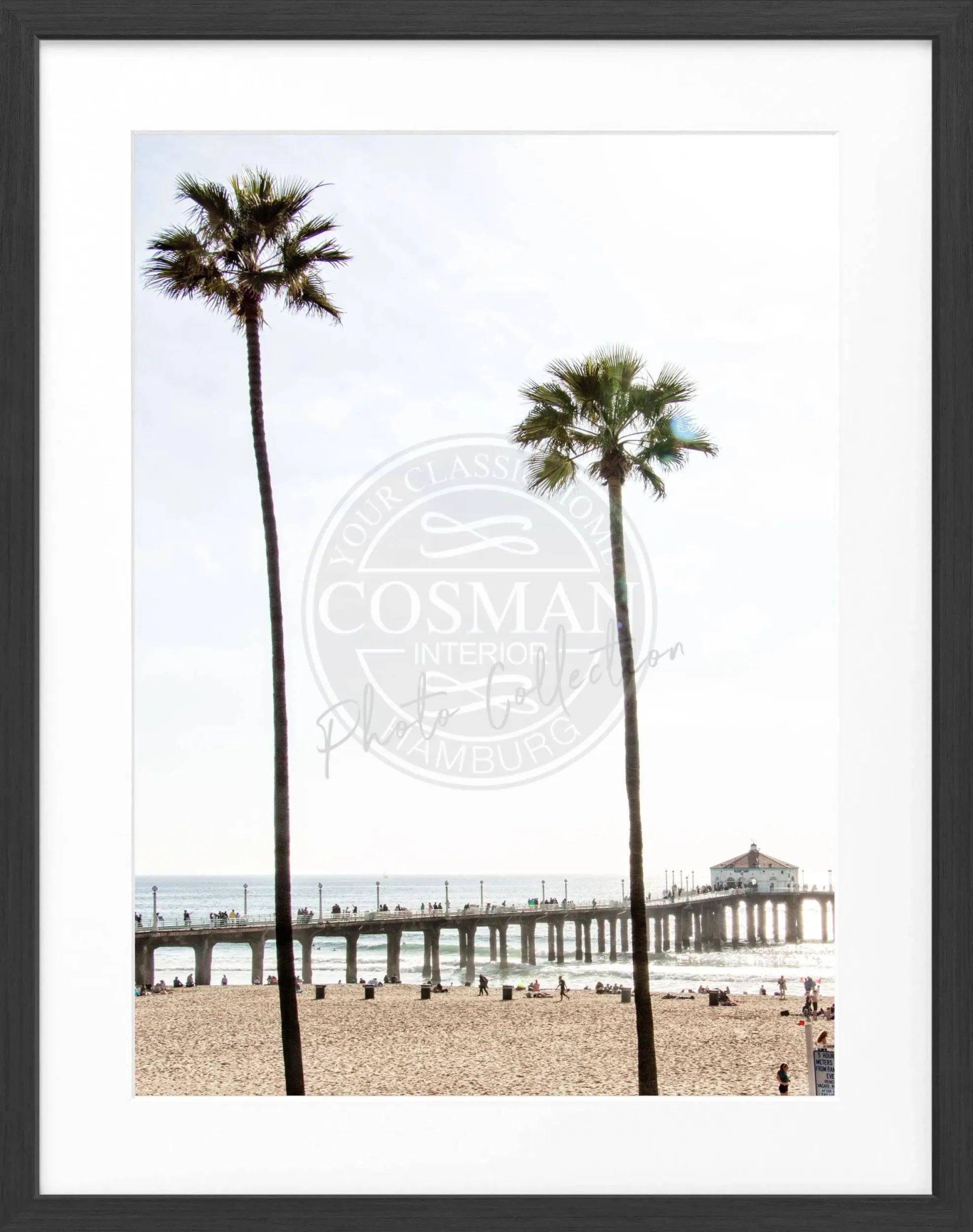 Schwarz-weiß Poster mit Rahmen, Kalifornien Manhattan Beach, Cosman-Photocollection, 25x31cm, Wanddekoration