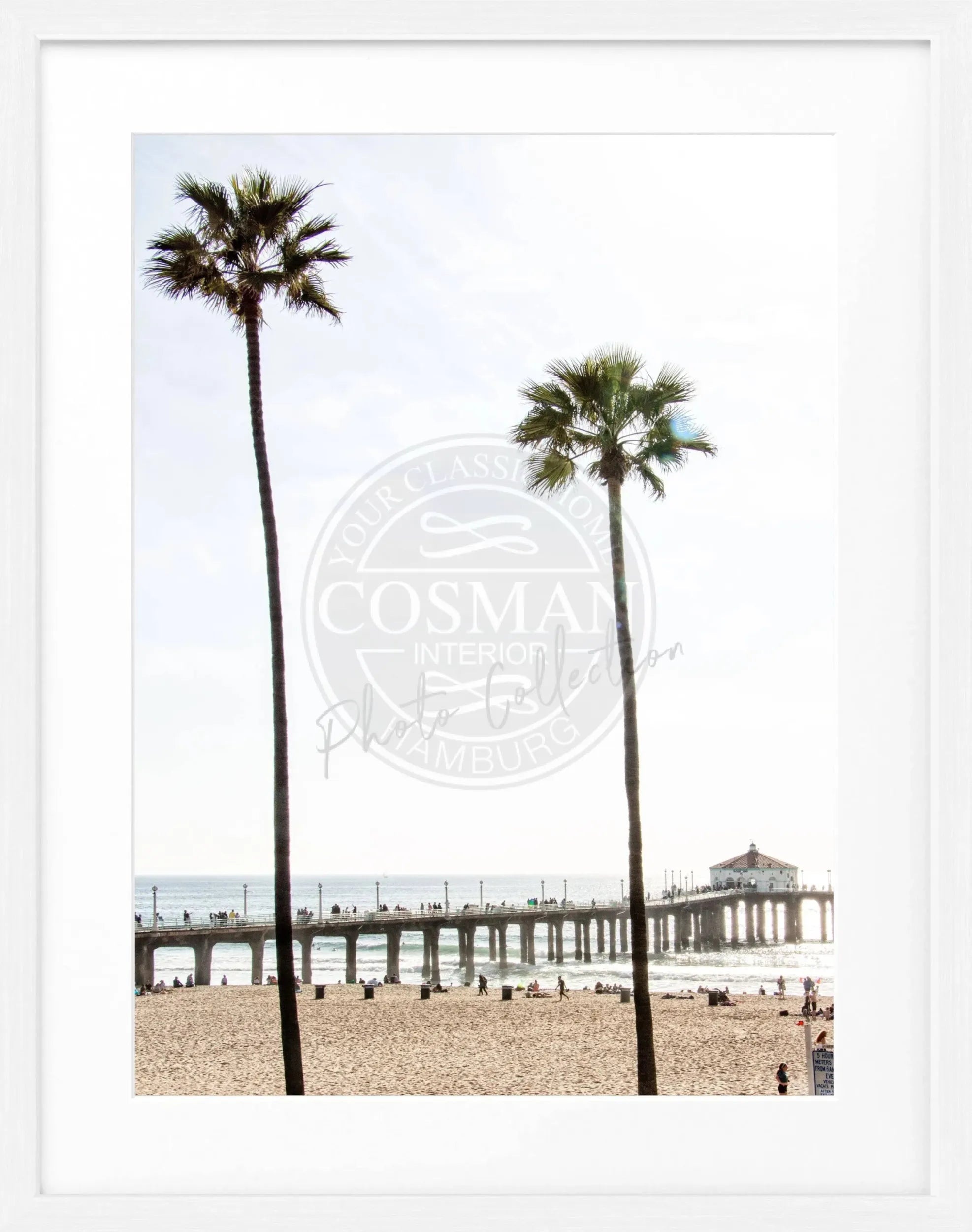 Schwarz-weiß Poster mit Rahmen von Cosman-Photocollection, Kalifornien Manhattan Beach, 25x31cm, kunstvoller Meeresblick