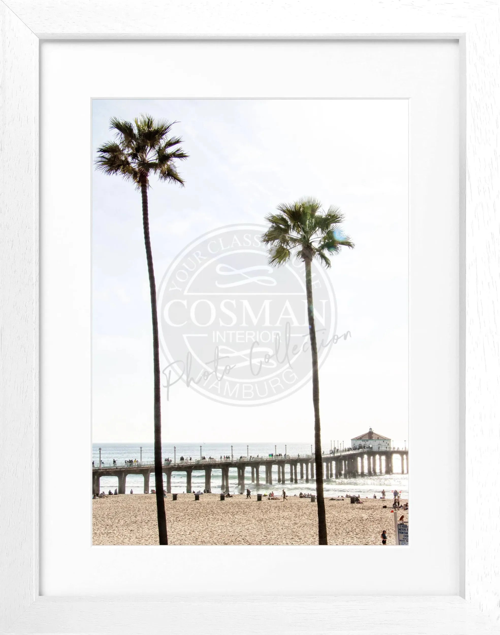 Schwarz-weiß Poster mit Rahmen, Kalifornien Manhattan Beach, von Cosman-Photocollection, 25x31 cm, Wanddekoration.