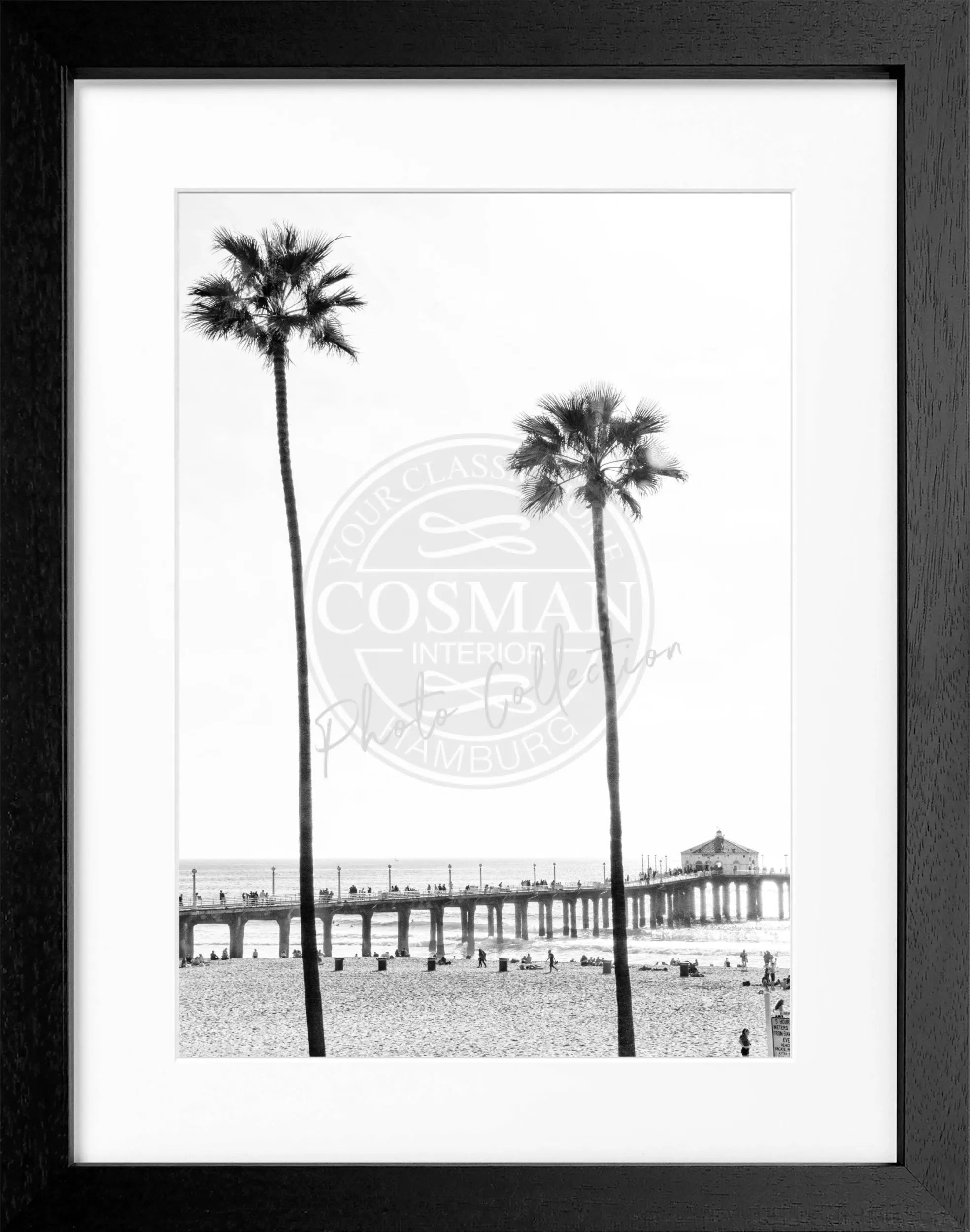 Schwarz-weiß Poster mit Rahmen von Cosman-Photocollection, Kalifornien Manhattan Beach, 25x31 cm, Strandlandschaft, Fotodruck