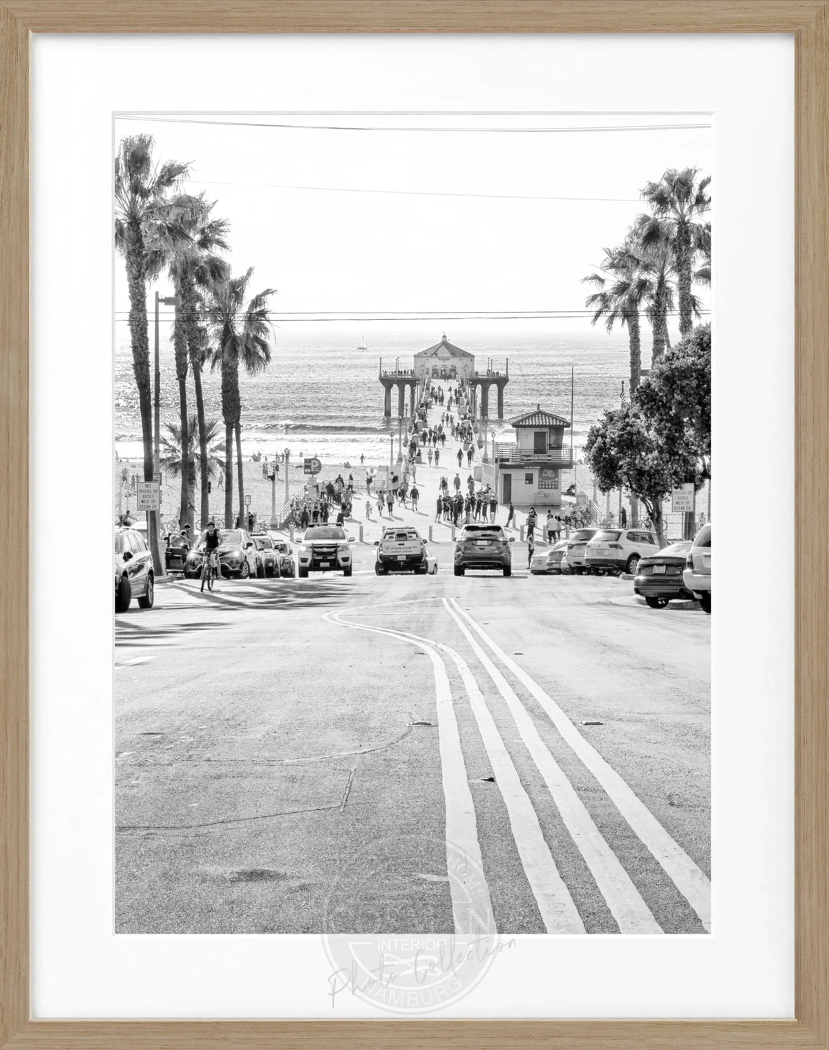 Schwarz-weiß Poster mit Rahmen von Cosman-Photocollection, Kalifornien Manhattan Beach, 25x31 cm, Fotokunst und Strandmotiv