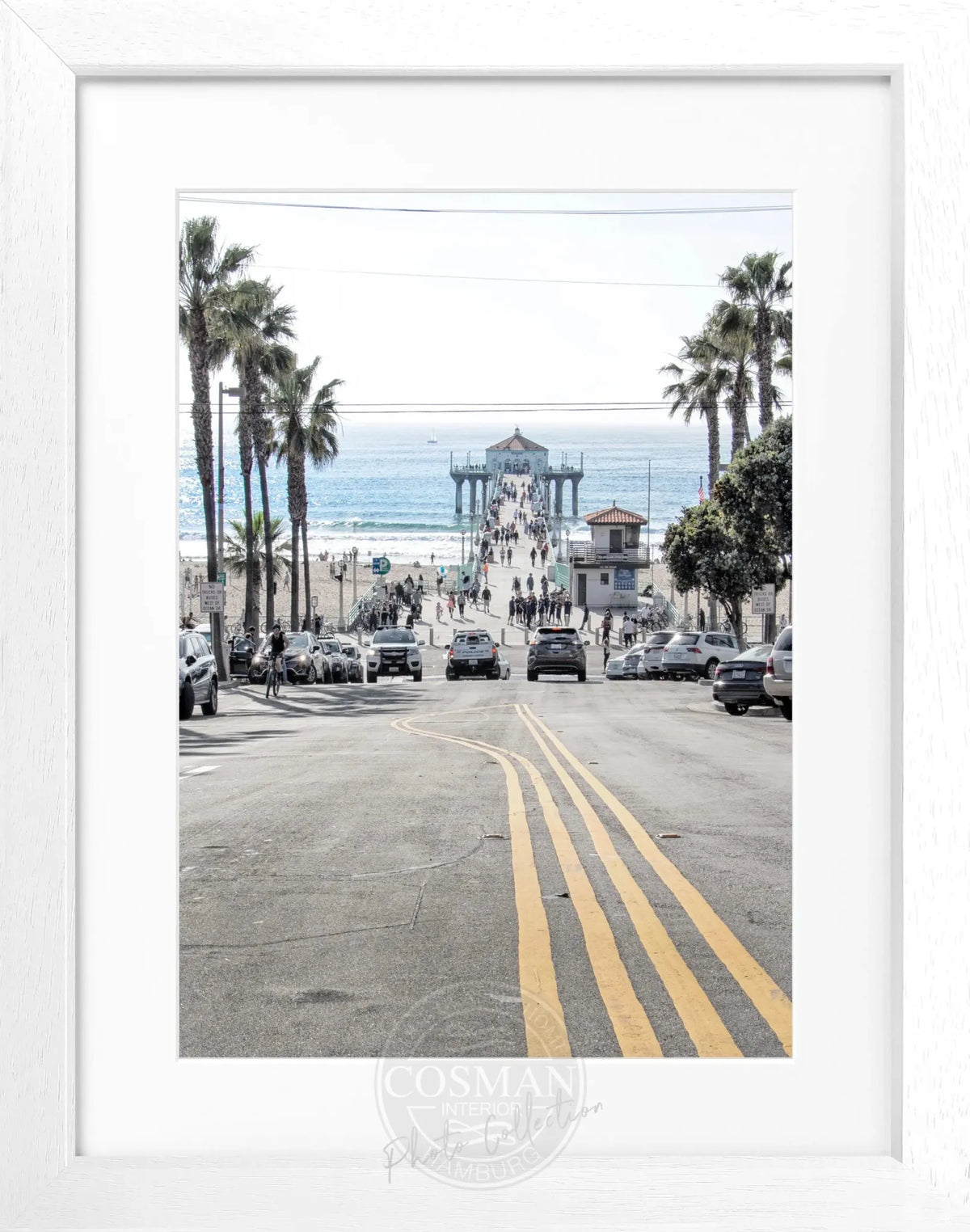 Schwarz-weiß Poster mit Rahmen, Kalifornien Manhattan Beach, von Cosman-Photocollection, 25x31 cm, Wanddekoration