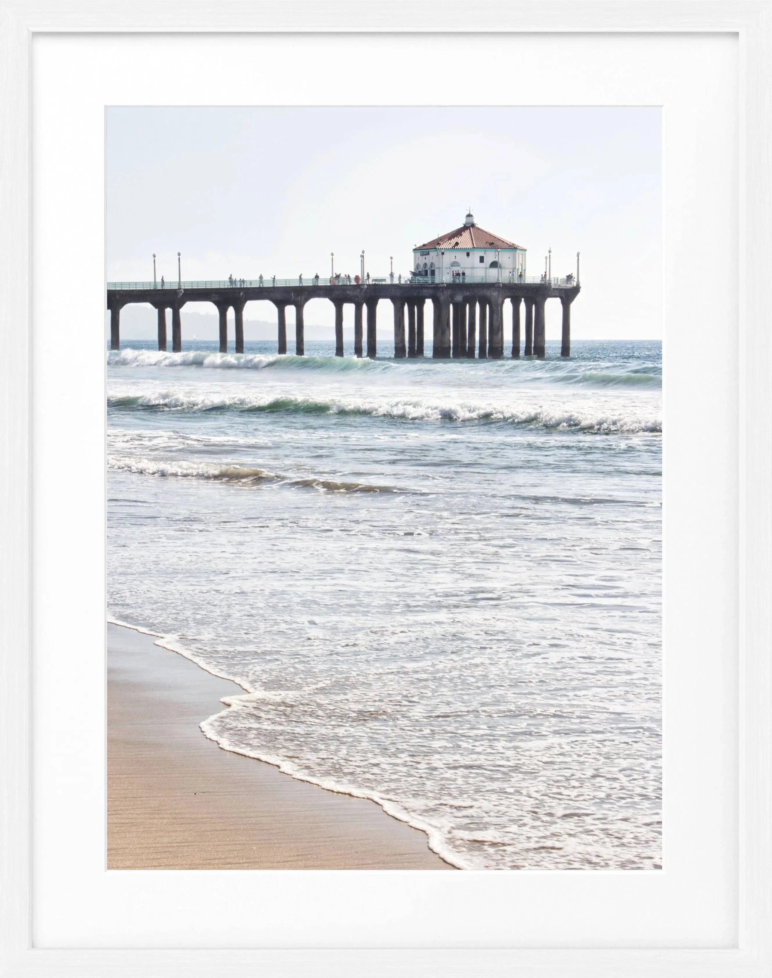 Schwarz-weiß Poster mit Rahmen, Kalifornien Manhattan Beach Pier, von Cosman-Photocollection, 25x31 cm, kunstvolles Meeresmotiv