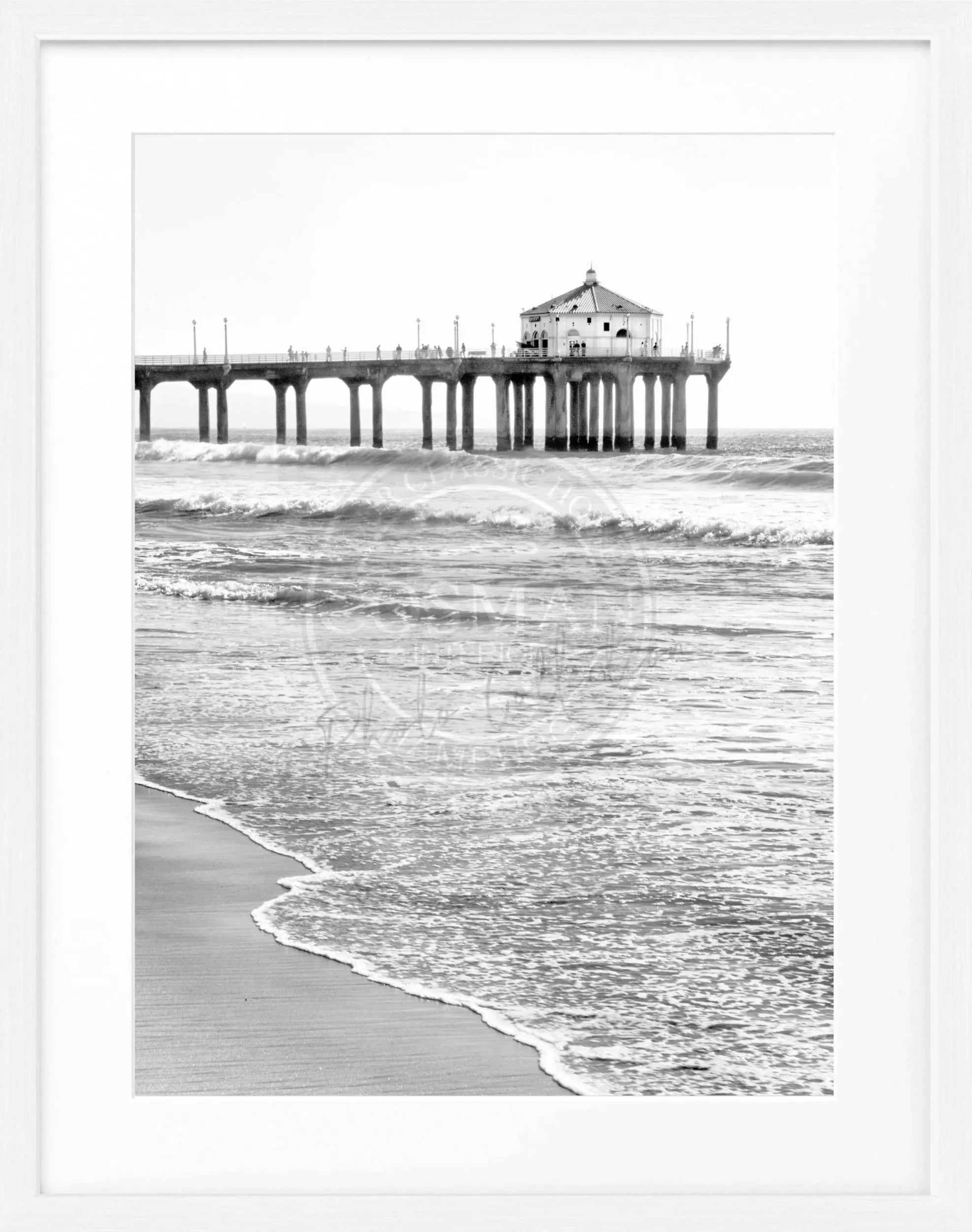 Schwarz-weiß Poster mit Rahmen, Kalifornien Manhattan Beach Pier, Cosman-Photocollection, 25x31 cm, Wanddekoration