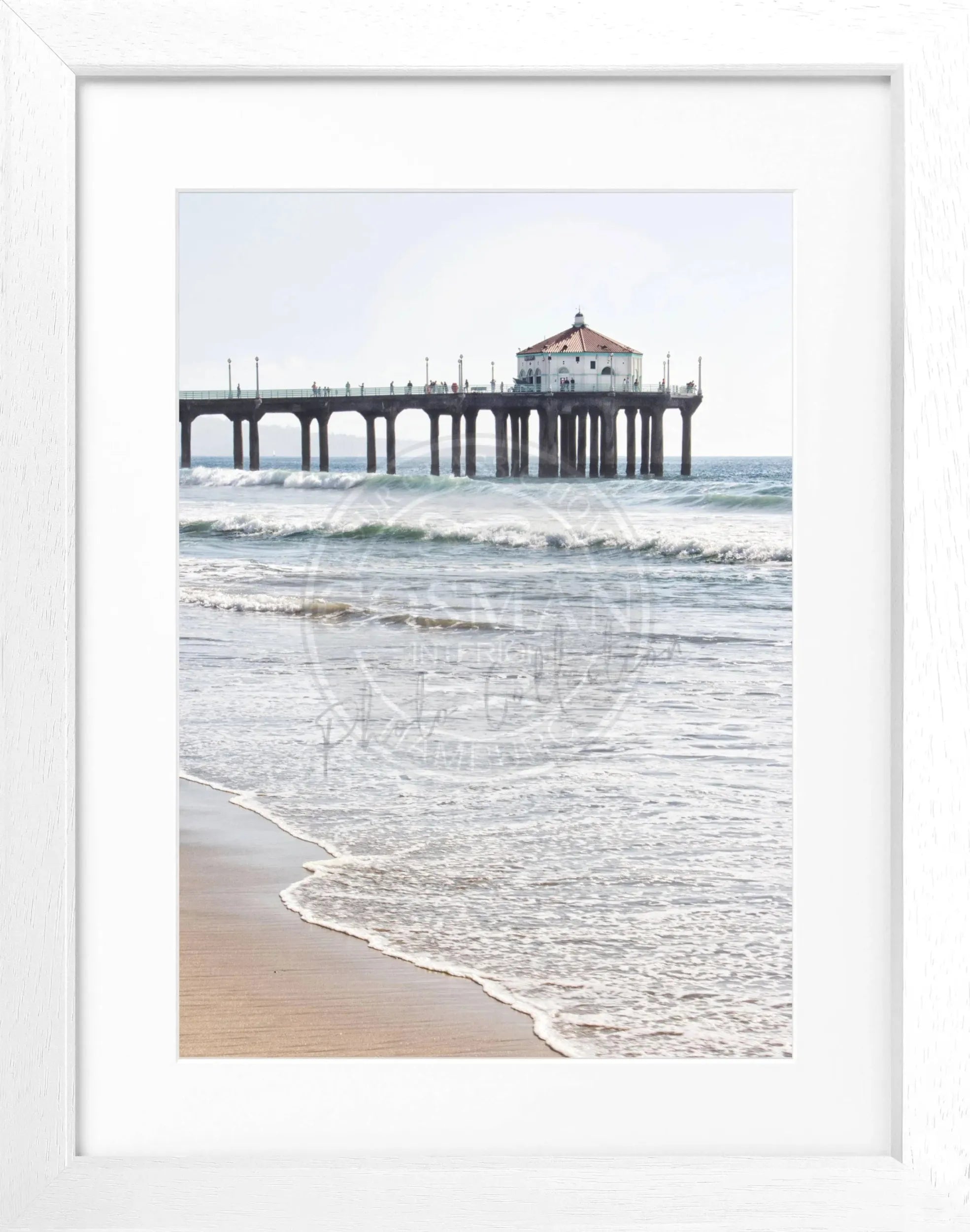 Schwarz-weiß Poster mit Rahmen von Cosman-Photocollection, Kalifornien Manhattan Beach Pier, Motiv, 25x31cm