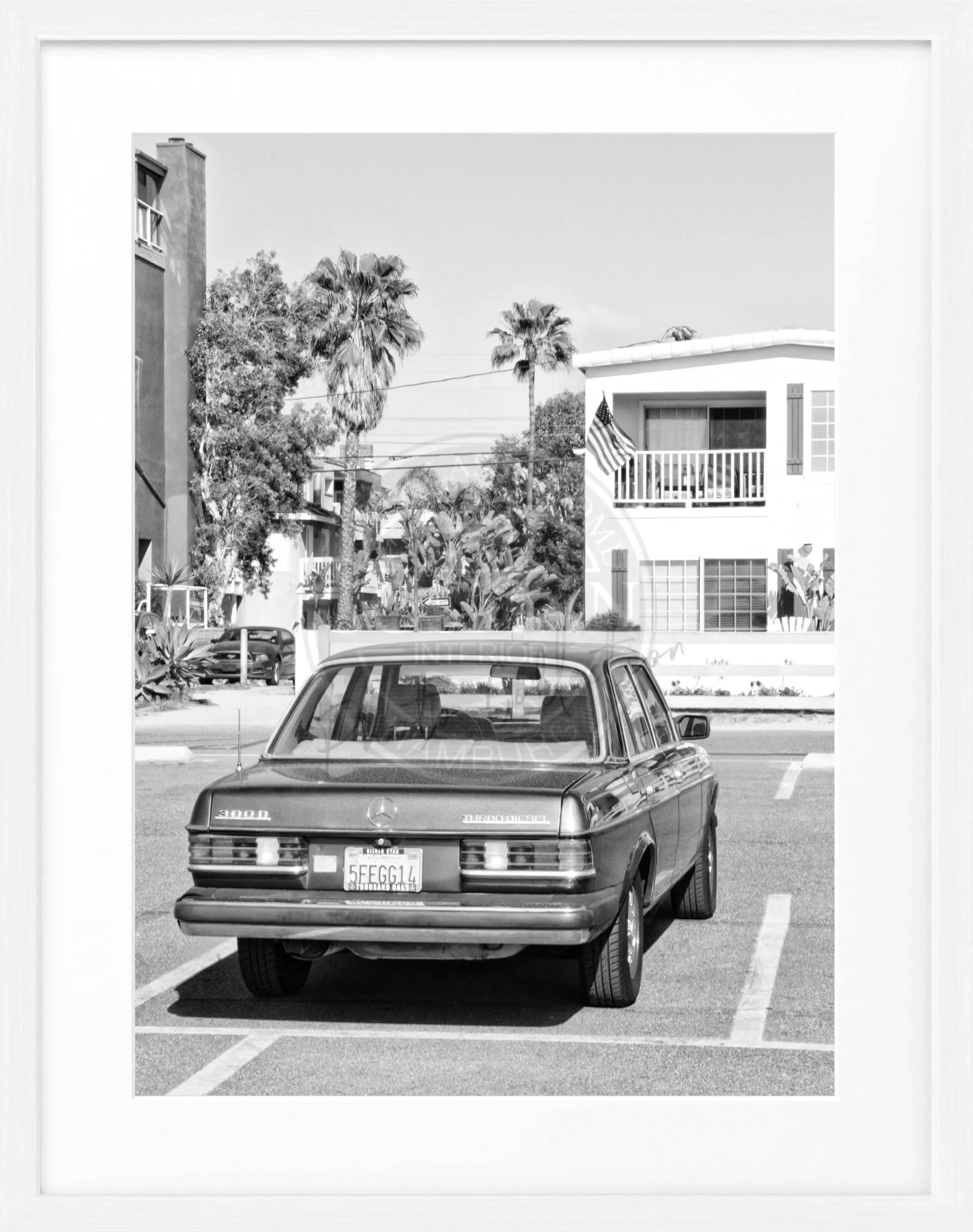 Schwarz-weiß Poster mit Rahmen von Cosman-Photocollection, Kalifornien und Mercedes Classic, 25x31cm, stilvolle Wanddekoration