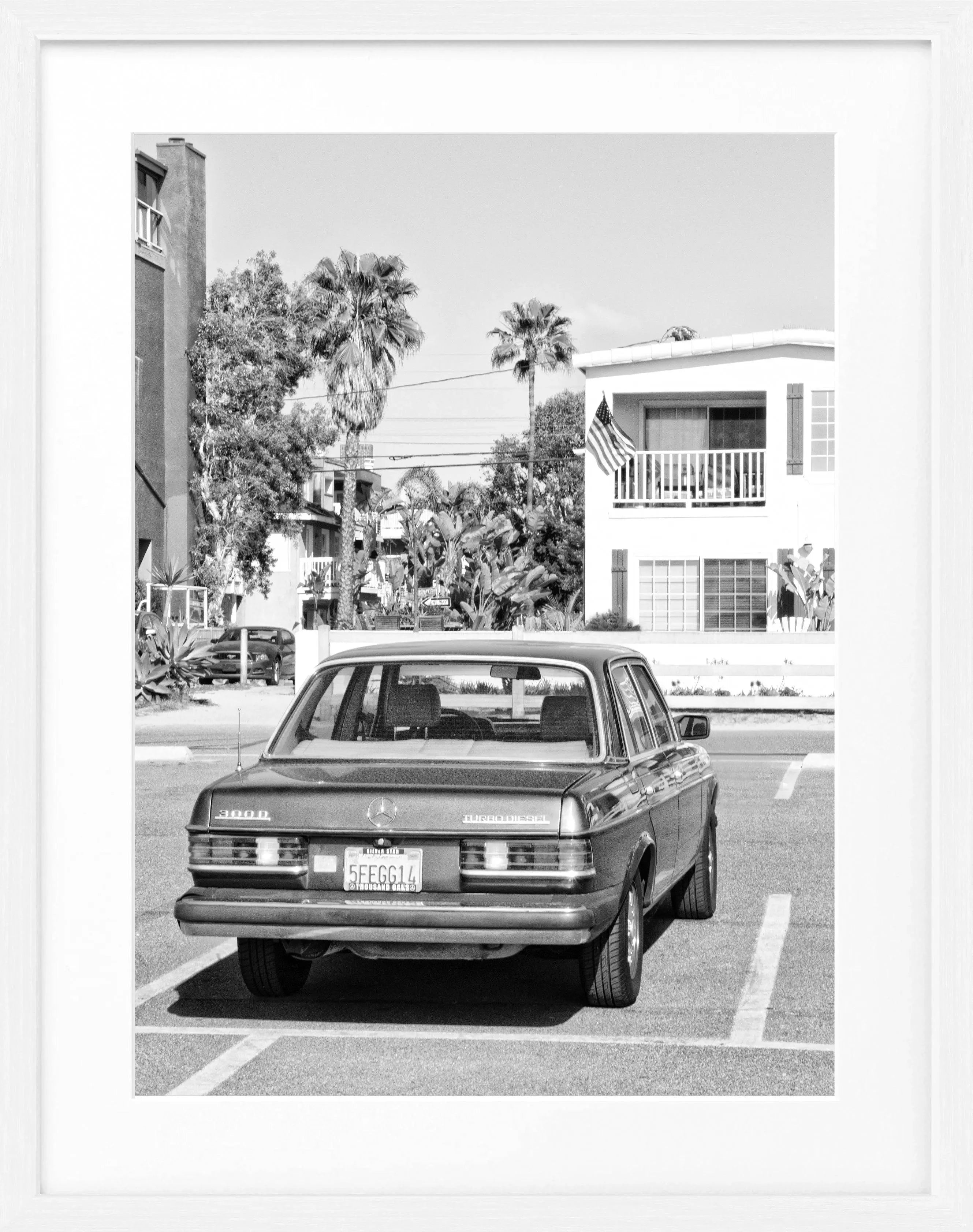 Schwarz-weiß Poster mit Rahmen von Cosman-Photocollection, Kalifornien und Mercedes Classic, 25x31cm, stilvolle Wanddekoration