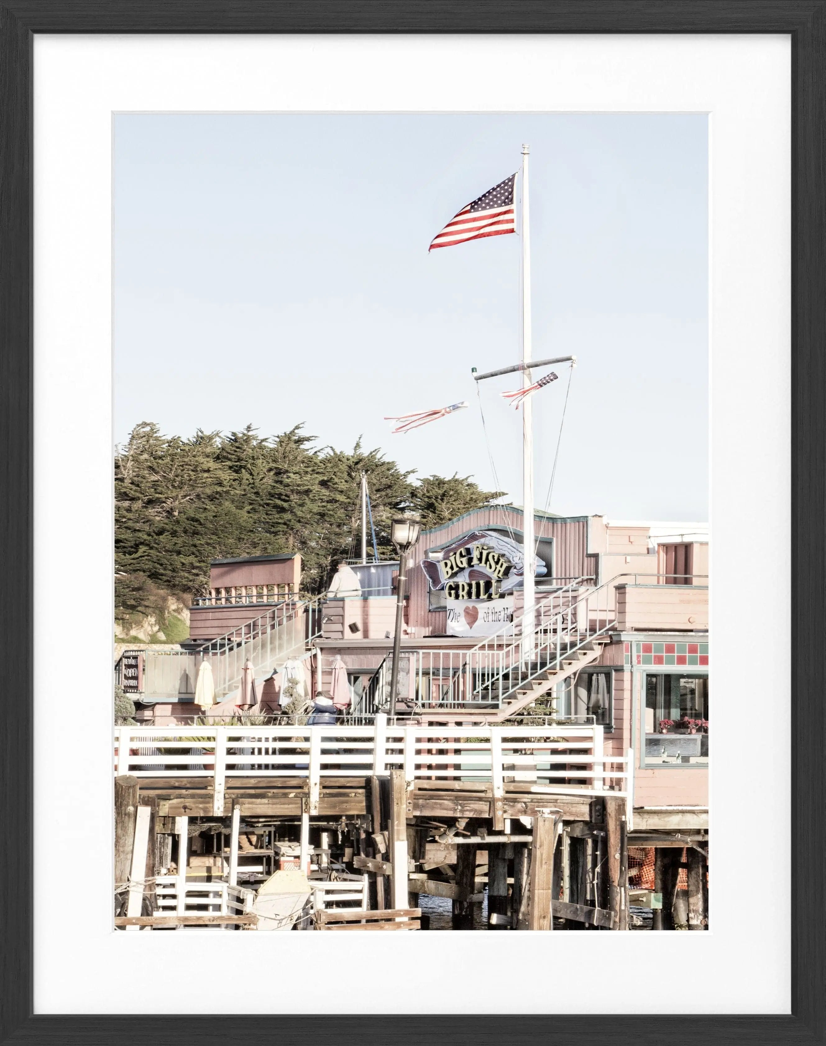 Schwarz-weiß Poster mit Rahmen, Kalifornien Monterey, Cosman-Photocollection, 25x31 cm, Motiv im Bild sichtbar