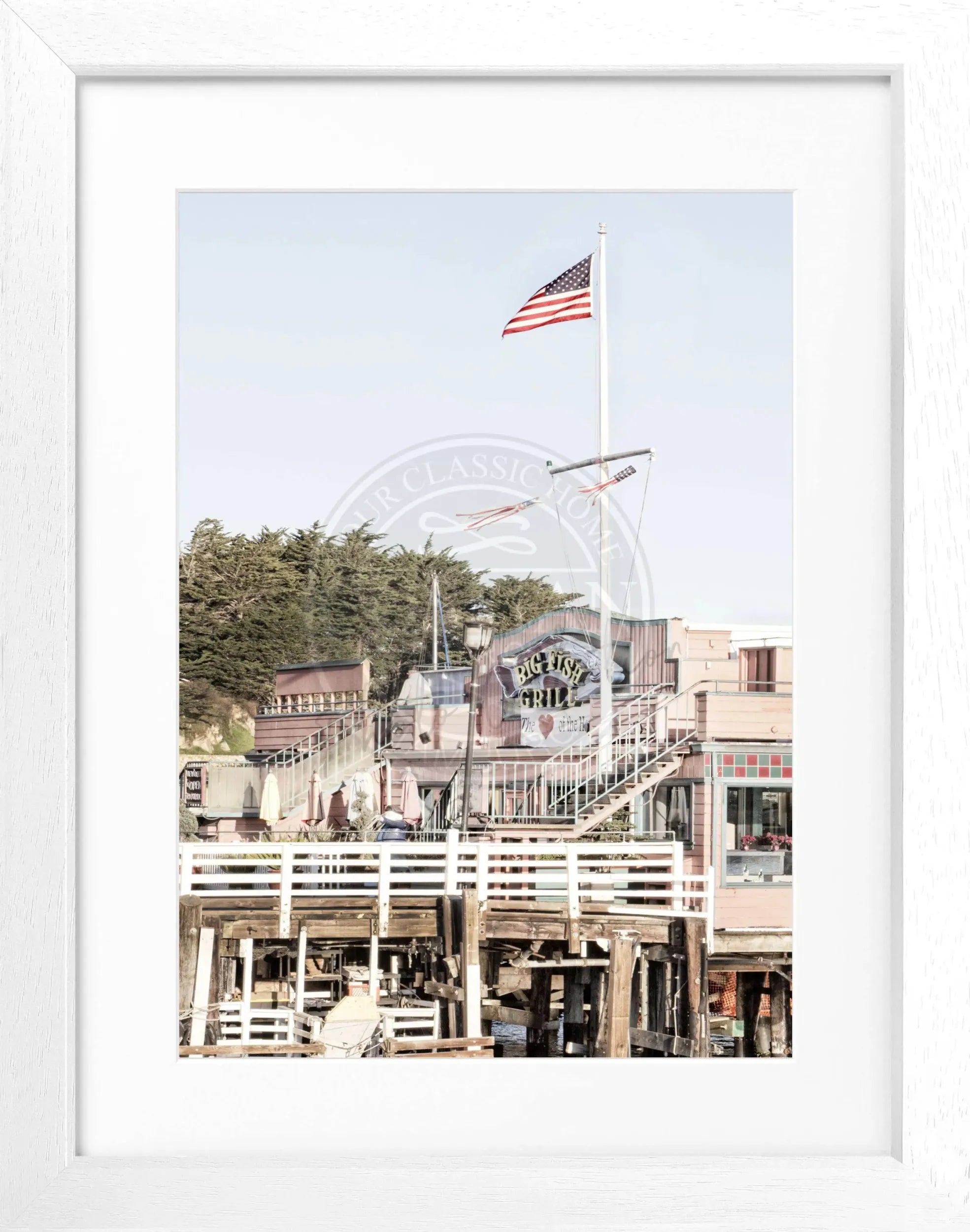 Schwarz-weiß Poster mit Rahmen von Kalifornien Monterey, 25x31cm, von Cosman-Photocollection, Natur- und Reise-Motiv