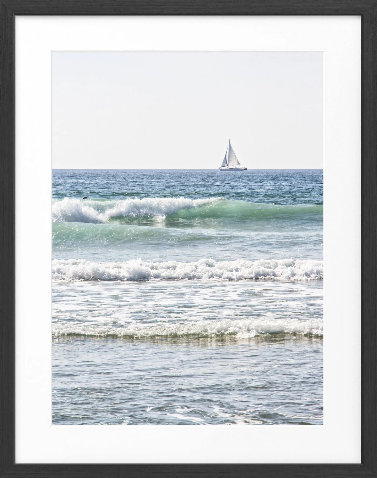 Schwarz-weiß Poster mit Rahmen, Kalifornien ’Ocean’ Motiv, 25x31cm, von Cosman-Photocollection, Wanddekoration mit Meeresblick
