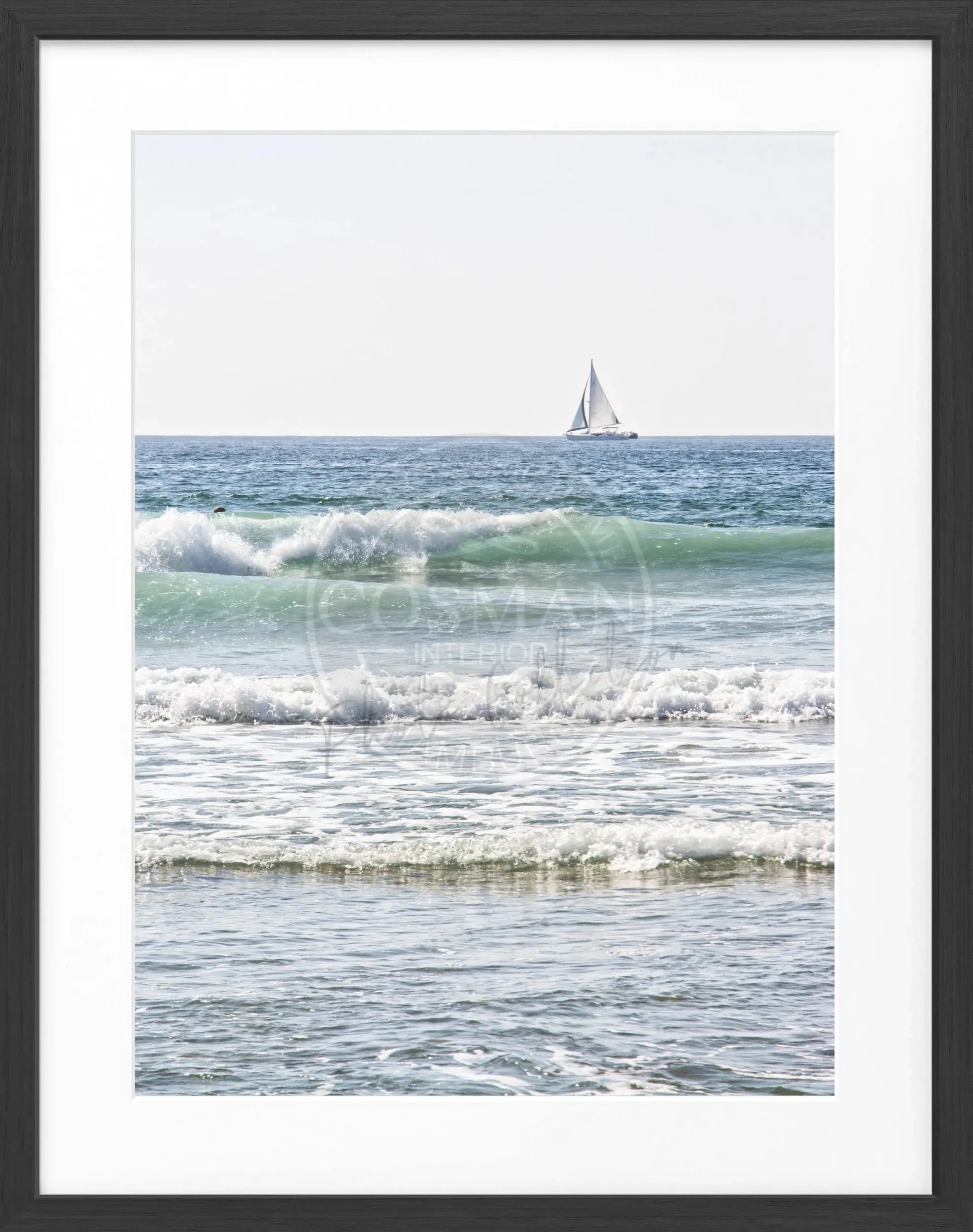 Schwarz-weiß Poster mit Rahmen, Kalifornien ’Ocean’ Motiv, 25x31cm, von Cosman-Photocollection, Wanddekoration mit Meeresblick
