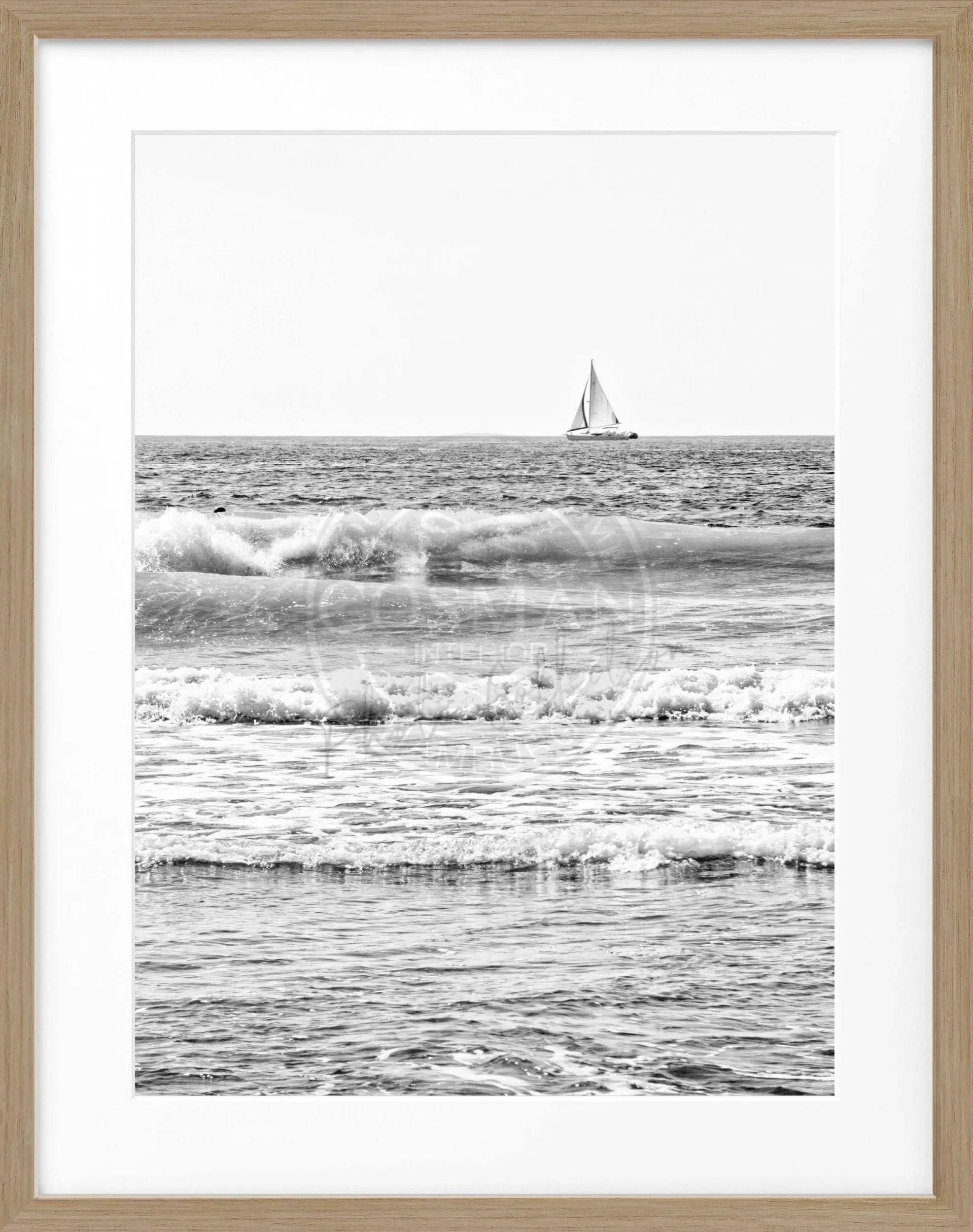 Schwarz-weiß Poster mit Rahmen von Cosman-Photocollection, Kalifornien ’Ocean’, Maße 25x31 cm, detailreiches Meeresmotiv