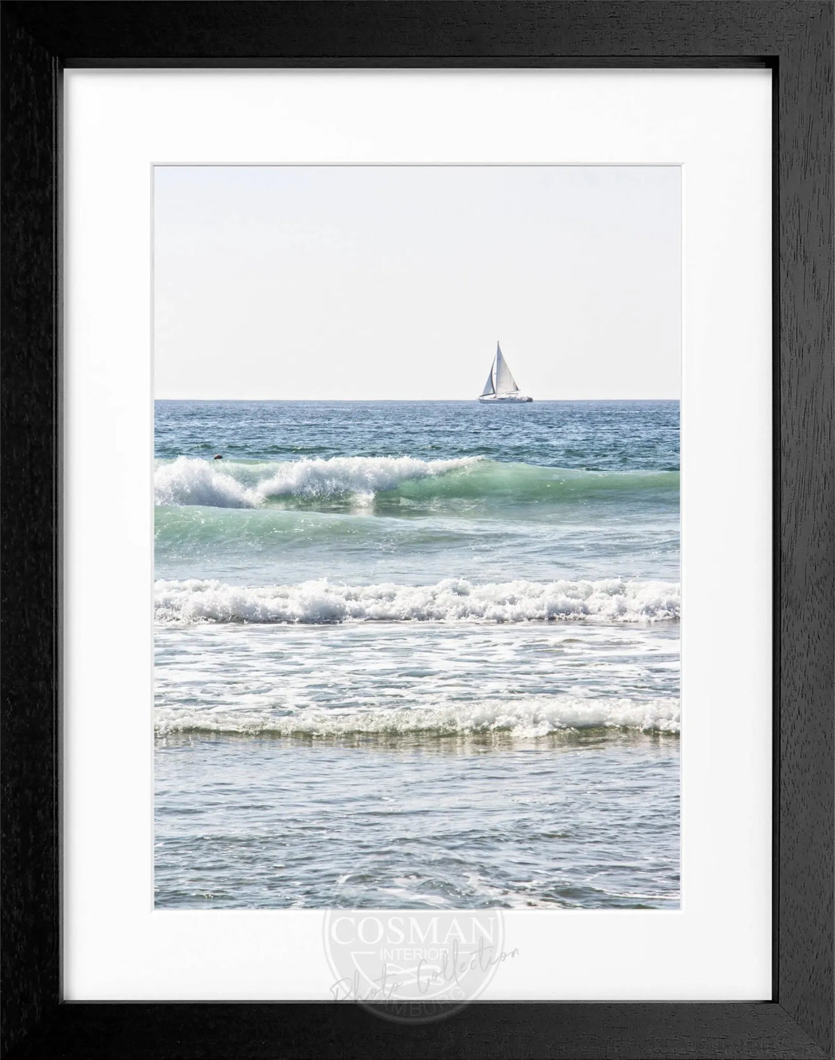 Schwarz-weiß Poster mit Rahmen von Cosman-Photocollection, Kalifornien Ocean Motiv, 25x31 cm, Wanddekoration
