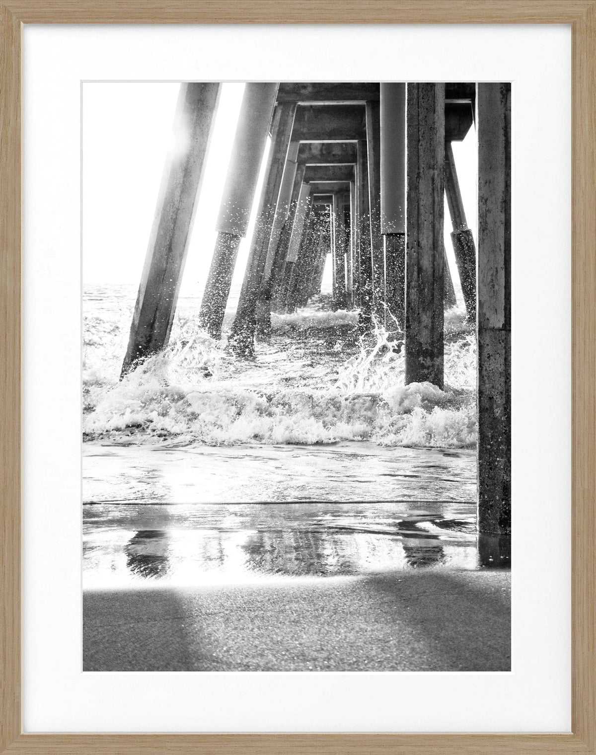 Schwarz-weiß Poster mit Rahmen von Cosman-Photocollection, Kalifornien Pier Motiv, 25x31 cm, Wanddekoration