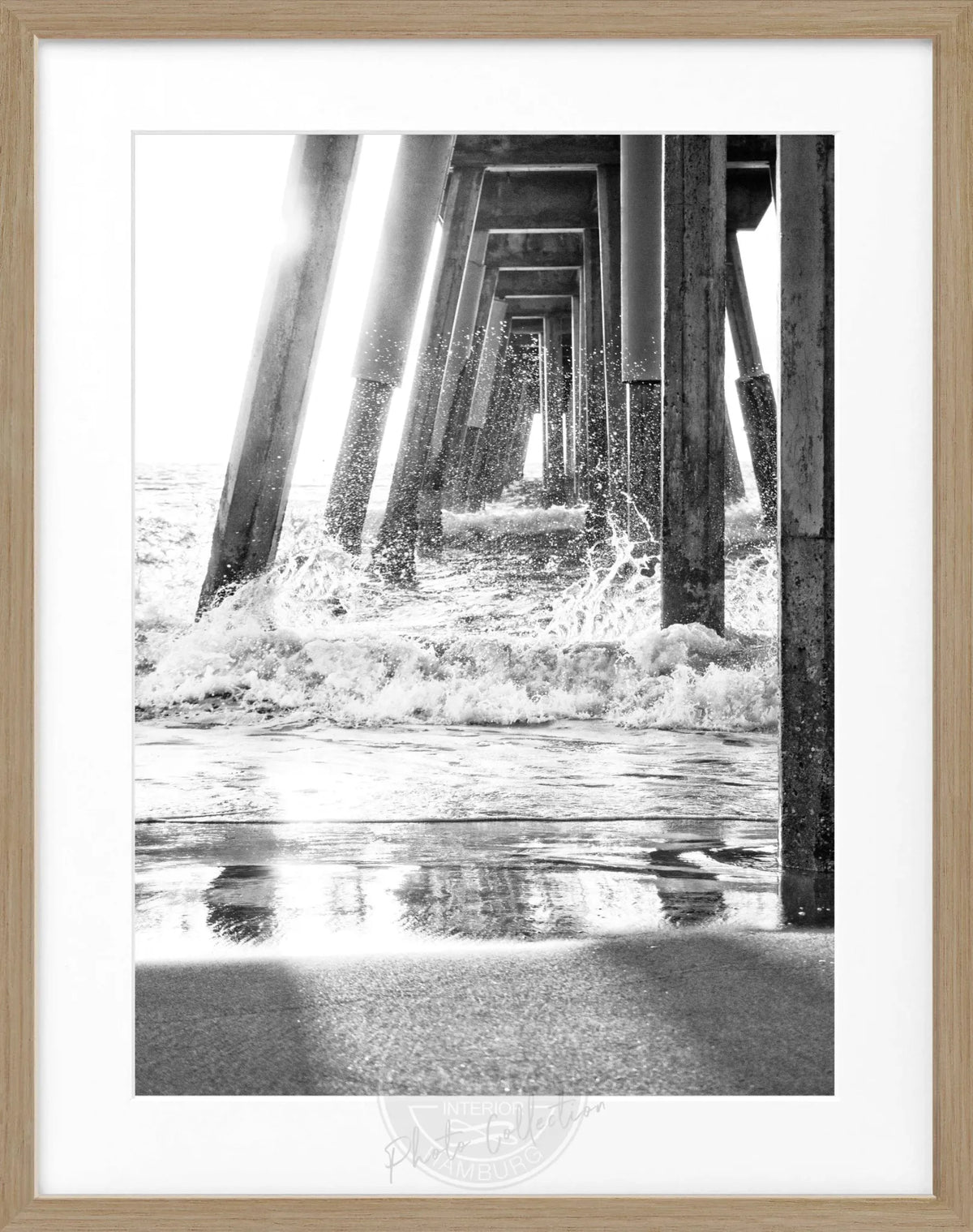 Schwarz-weiß Poster mit Rahmen von Cosman-Photocollection, Kalifornien Pier Motiv, 25x31 cm, Wanddekoration