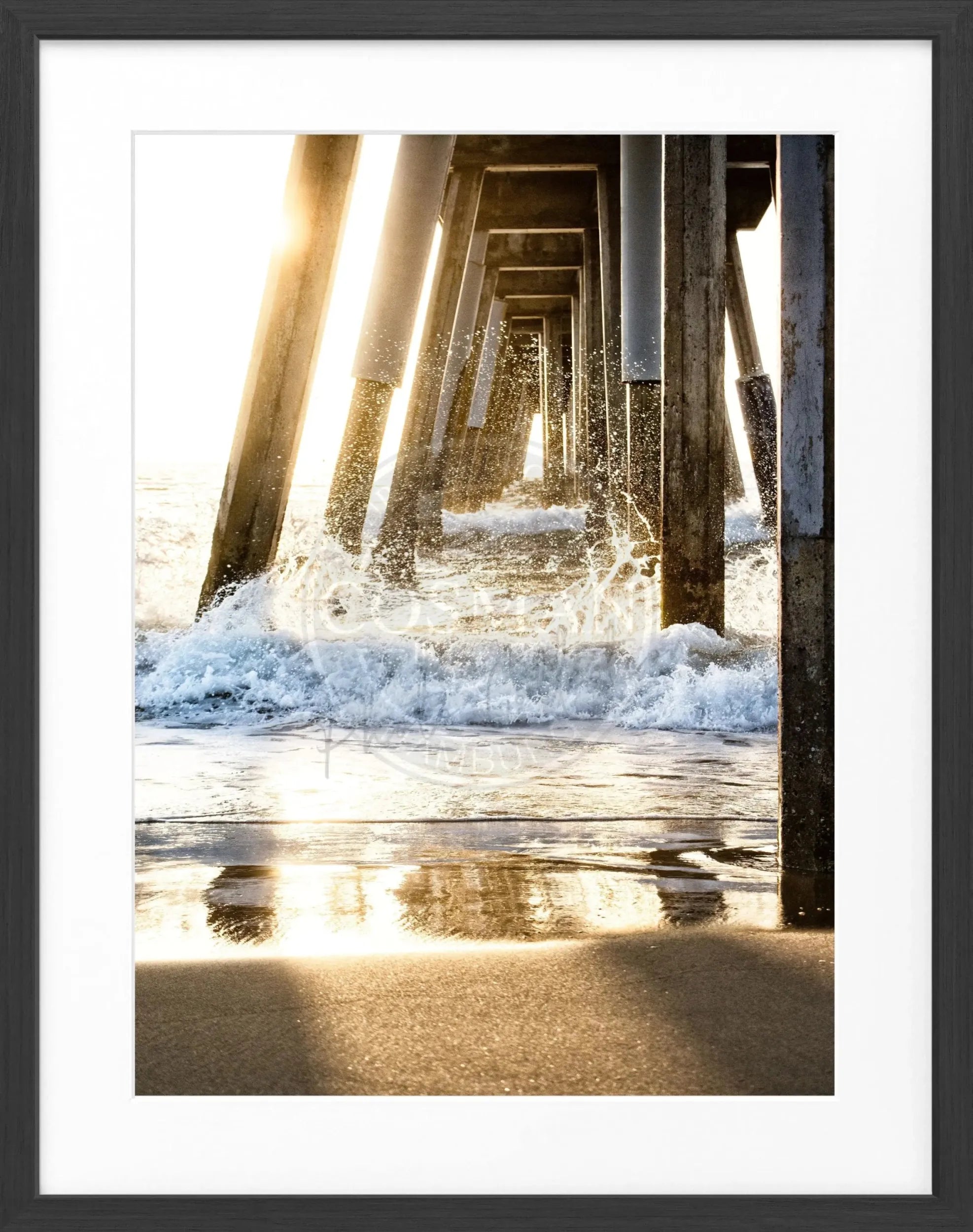 Schwarz-weiß Poster mit Rahmen von Cosman-Photocollection, Kalifornien Pier Motiv, 25x31 cm, Wanddekoration