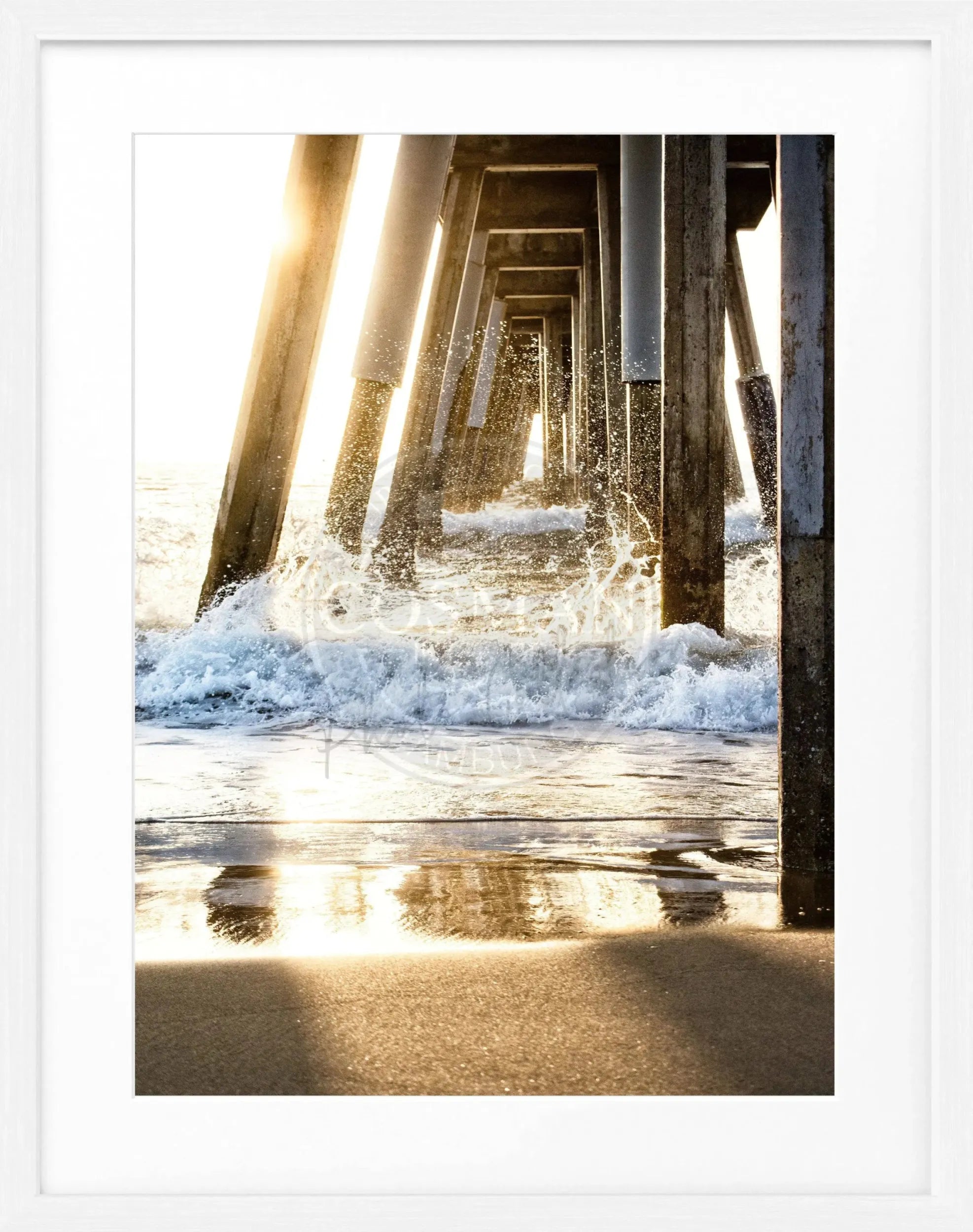 Schwarz-weiß Poster mit Rahmen, Kalifornien Pier Motiv, von Cosman-Photocollection, 25x31 cm, dekoratives Wandbild