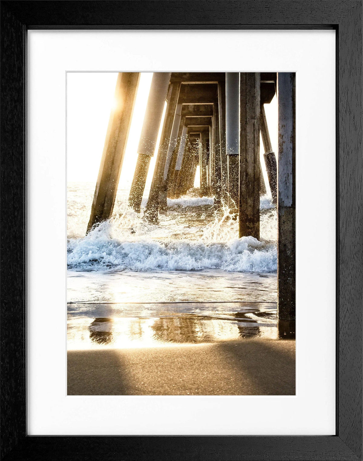 Schwarz-weiß Poster mit Rahmen, Kalifornien Pier Motiv, 25x31 cm, von Cosman-Photocollection für Wanddekoration