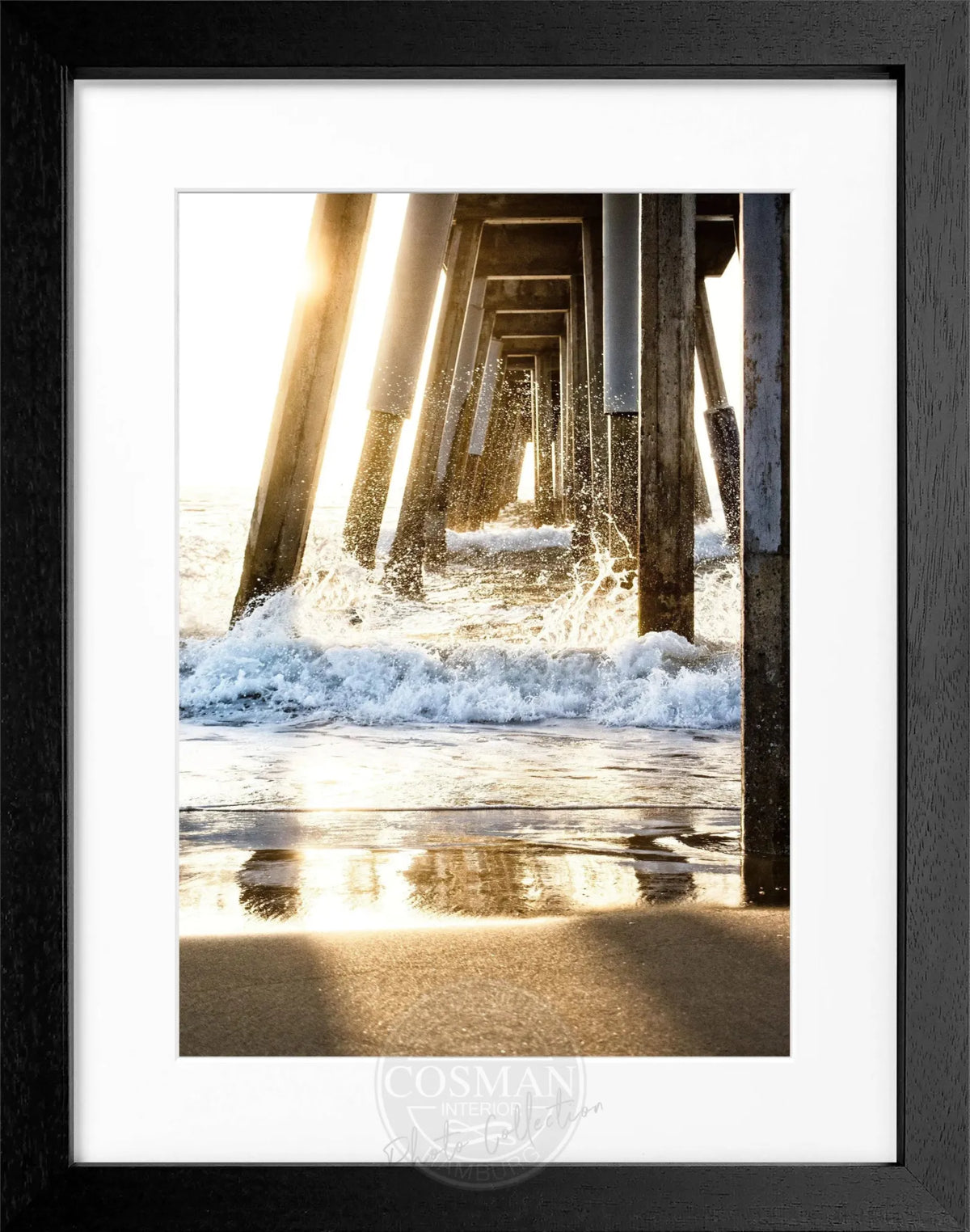 Schwarz-weiß Poster mit Rahmen, Kalifornien Pier Motiv, 25x31 cm, von Cosman-Photocollection für Wanddekoration