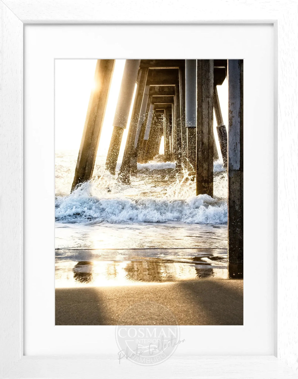 Schwarz-weißes Poster mit Rahmen von Cosman-Photocollection, Kalifornien Pier Motiv, 25x31 cm, Wanddekoration