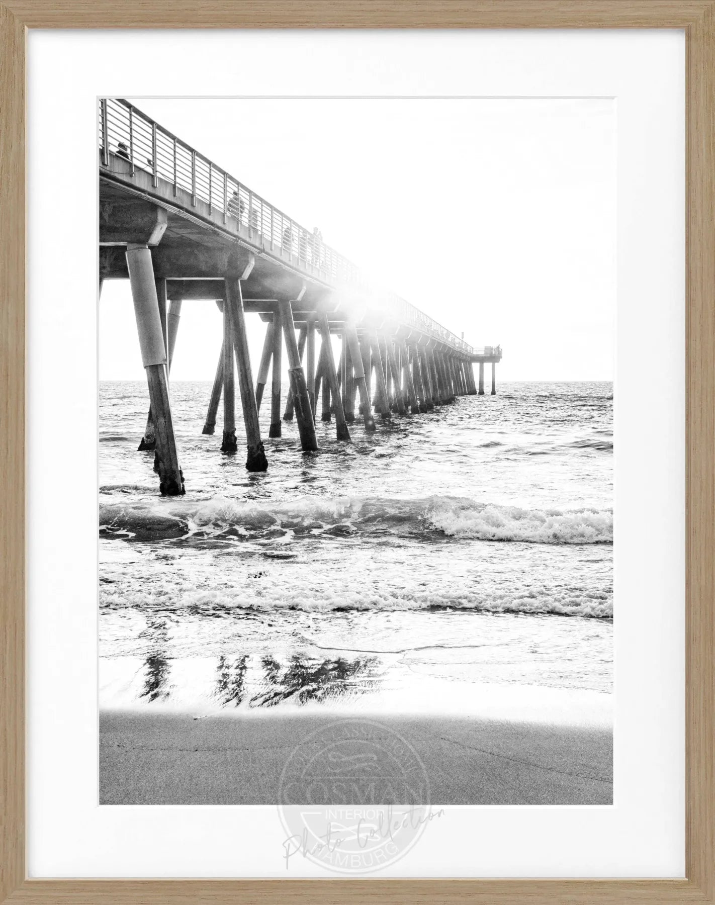 Schwarz-weiß Poster mit Rahmen von Kalifornien ’Pier’ von Cosman-Photocollection, 25x31 cm, Meeresblick an der Küste