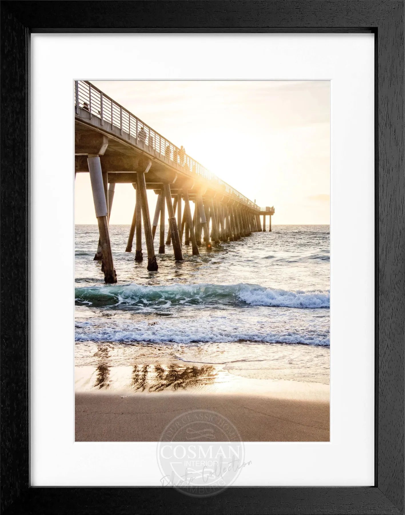 Schwarz-weiß Poster mit Rahmen von Kalifornien am Pier, 25x31 cm, von Cosman-Photocollection, Wanddekoration für Zuhause