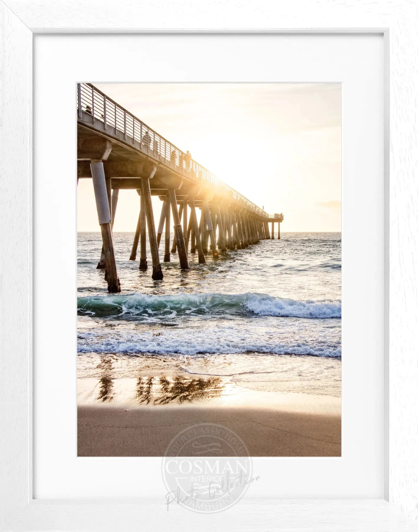 Schwarzer Poster mit Rahmen, Kalifornien Pier Motiv, Cosman-Photocollection, schwarz-weiß, 25x31cm, Wanddekoration