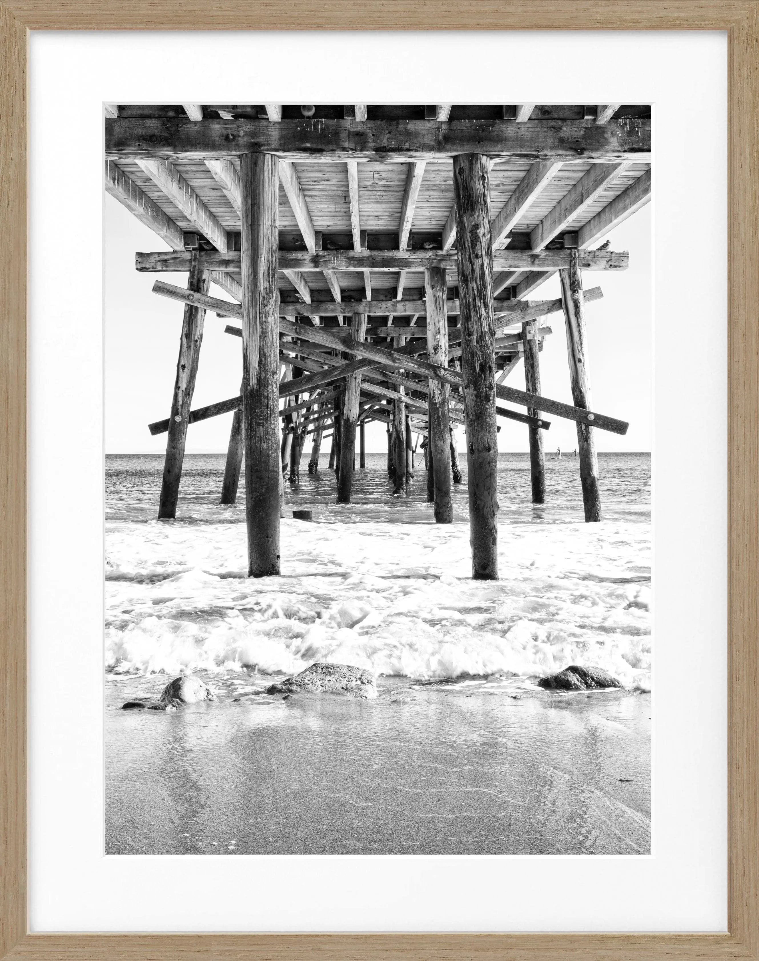 Schwarz-weiß Poster mit Rahmen, Kalifornien ’Pier’ Motiv, 25x31 cm, von Cosman-Photocollection, Wanddekoration