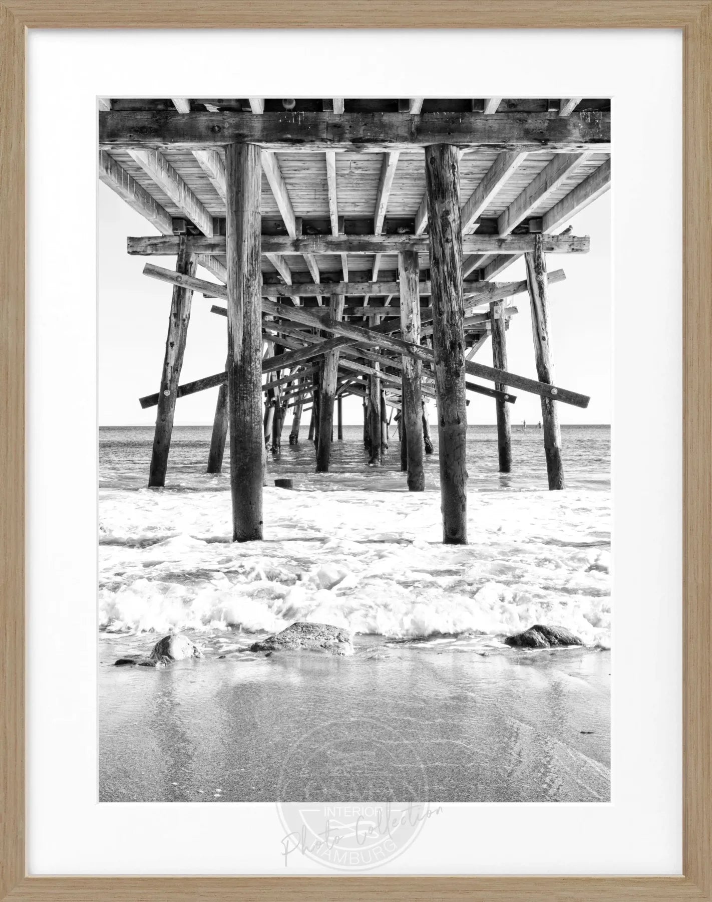 Schwarz-weißes Poster mit Rahmen von Cosman-Photocollection, Kalifornien ’Pier’, 25x31 cm, Wanddekoration