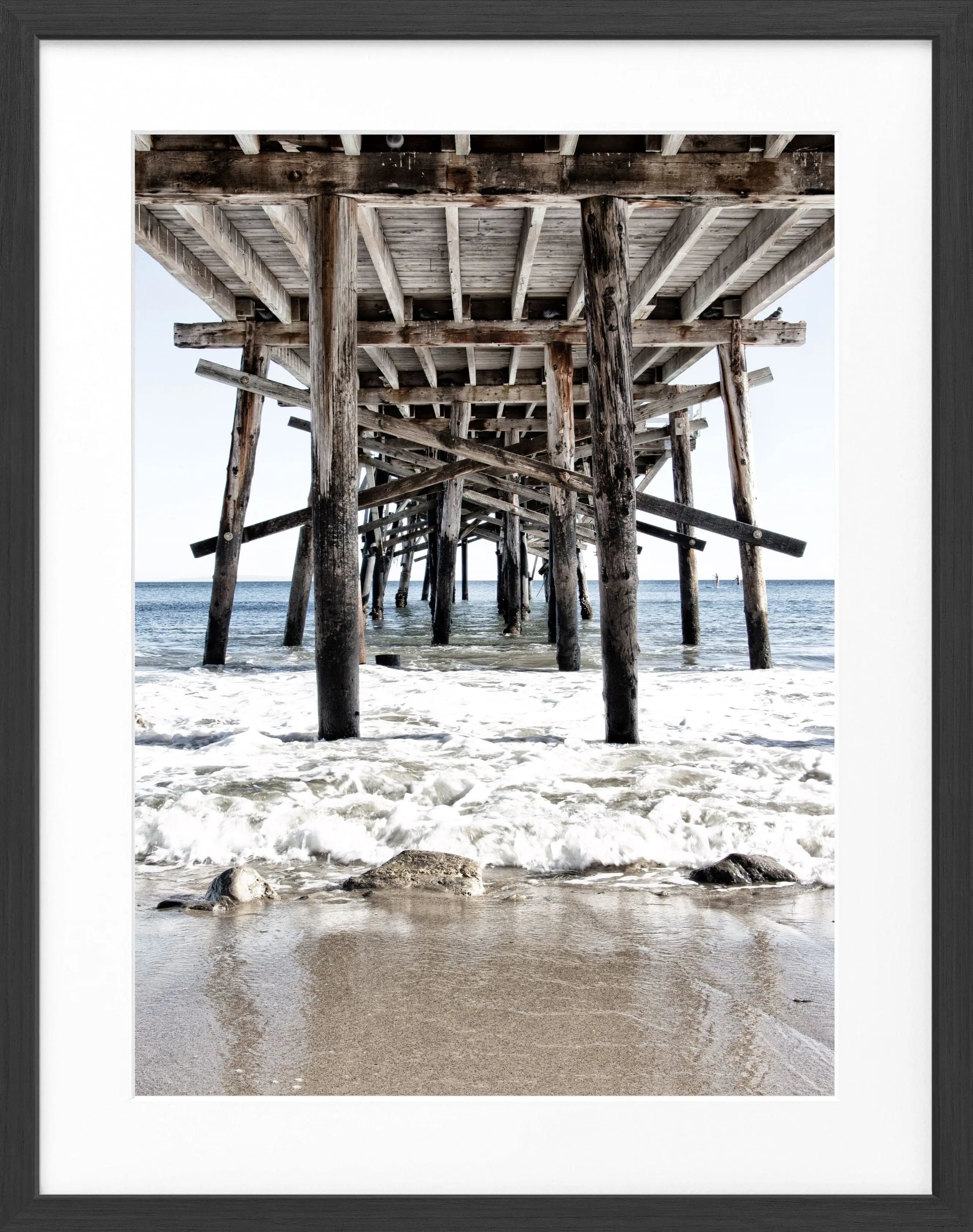 Schwarz-weiß Poster mit Rahmen, Kalifornien Pier Motiv, 25x31 cm, von Cosman-Photocollection