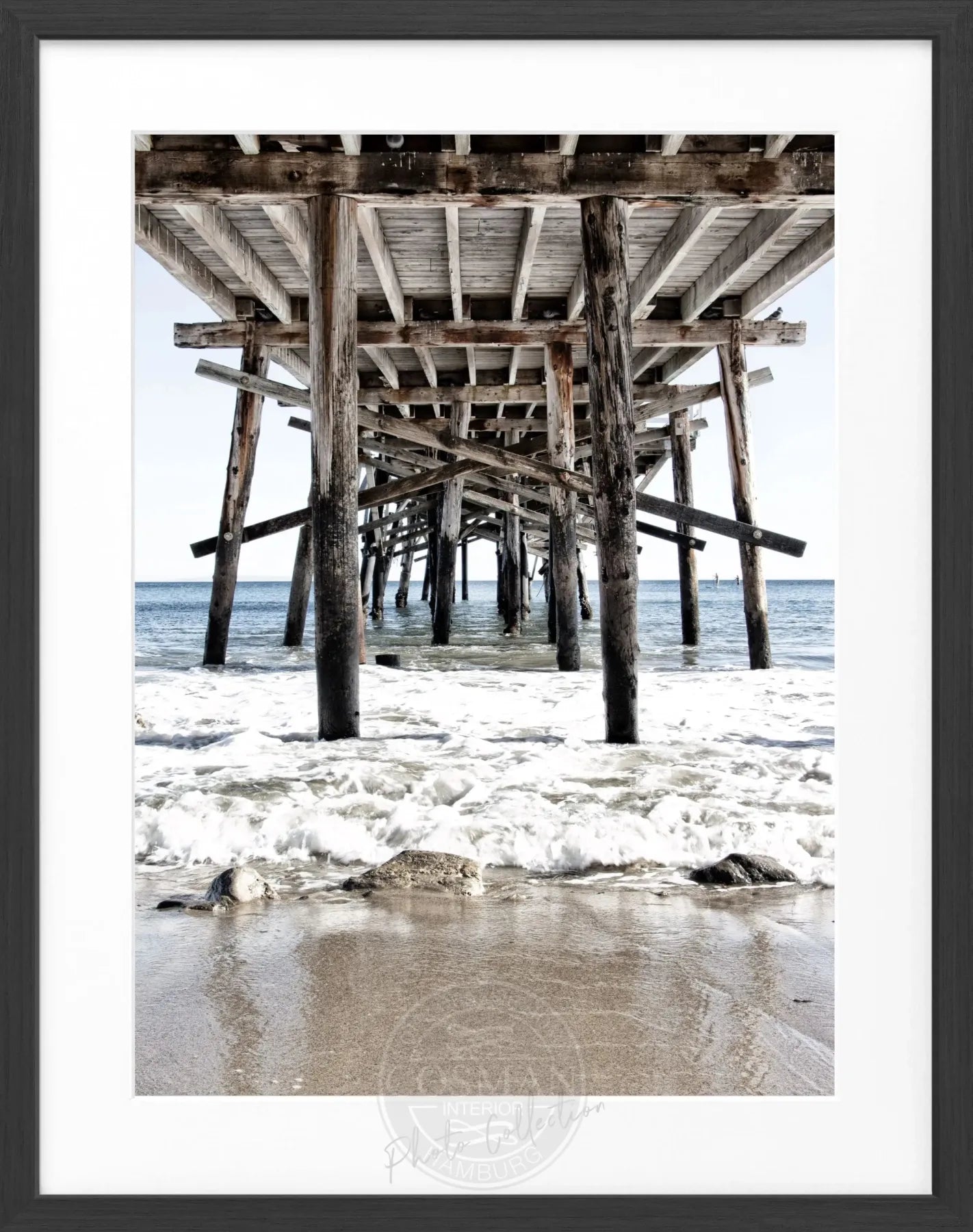 Schwarz-weiß Poster mit Rahmen, Kalifornien Pier Motiv, von Cosman-Photocollection, Maße 25x31 cm, Wanddekoration