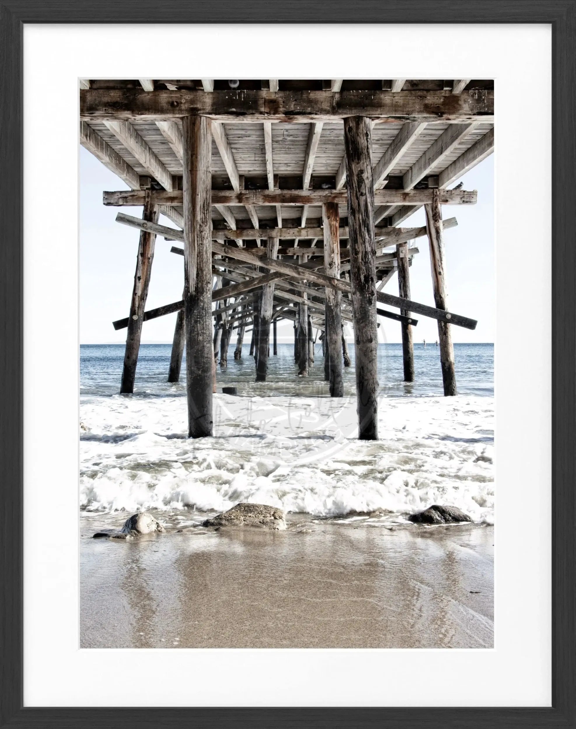 Schwarz-weiß Poster mit Rahmen, Kalifornien Pier Motiv, von Cosman-Photocollection, Maße 25x31 cm, Wanddekoration