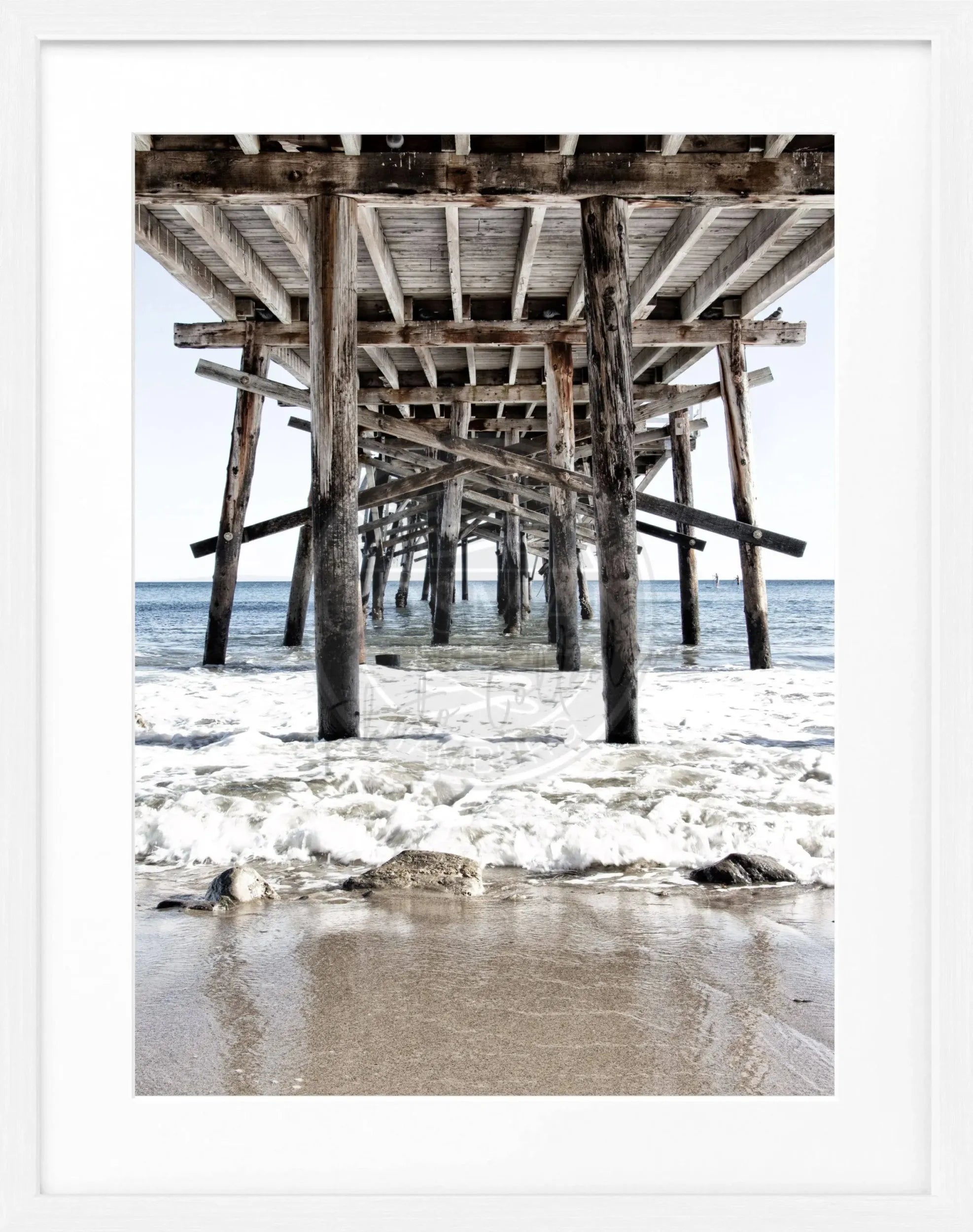 Schwarz-weiß Poster mit Rahmen von Cosman-Photocollection, Kalifornien Pier Motiv, 25x31cm, Wanddekoration
