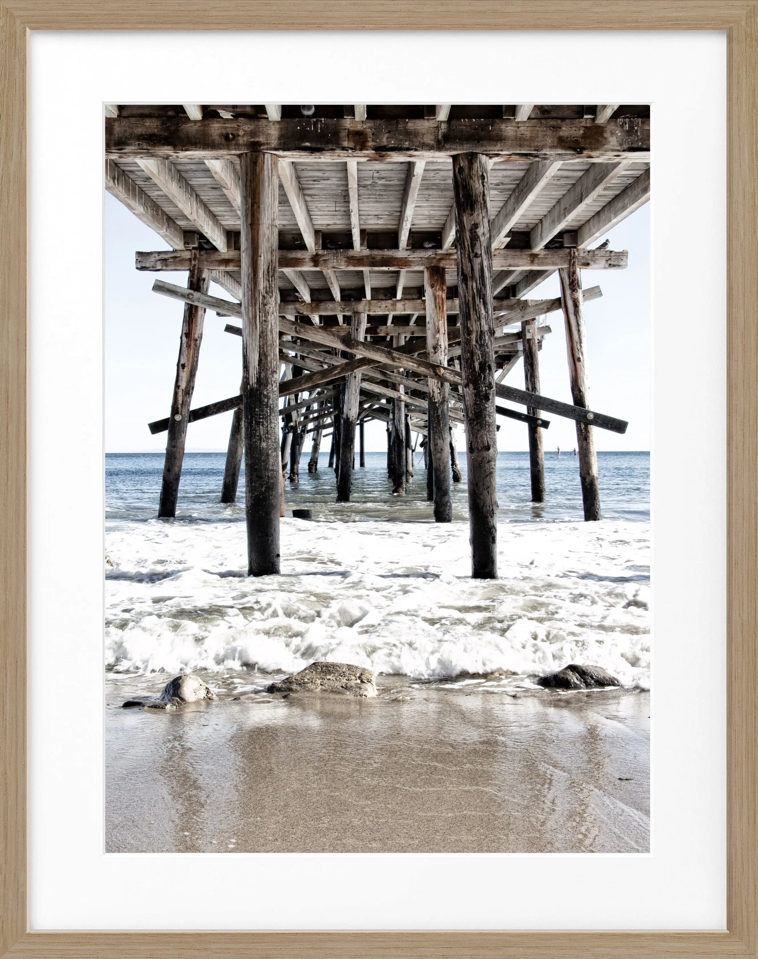 Schwarz-weiß Poster mit Rahmen von Cosman-Photocollection, Kalifornien Pier Motiv, 25x31cm, moderner Dekorartikel