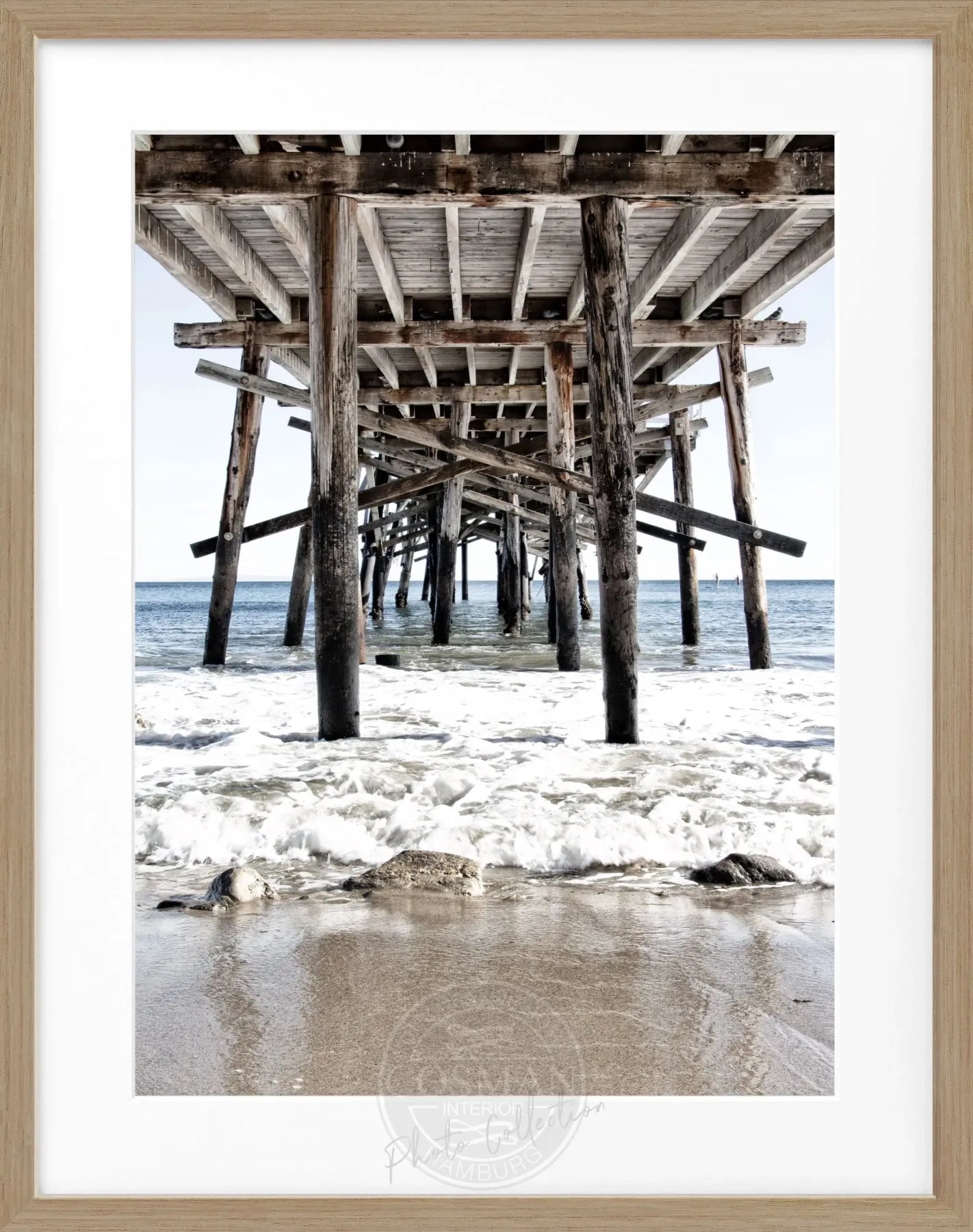 Schwarz-weiß Poster mit Rahmen von Kalifornien Pier, 25x31cm, von Cosman-Photocollection, dekoratives Wandbild.