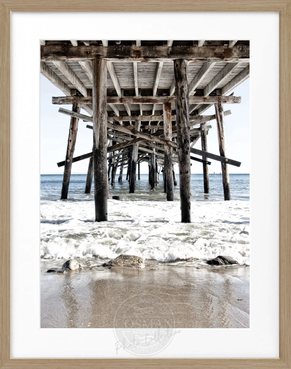 Schwarz-weiß Poster mit Rahmen von Kalifornien Pier, 25x31cm, von Cosman-Photocollection, dekoratives Wandbild.