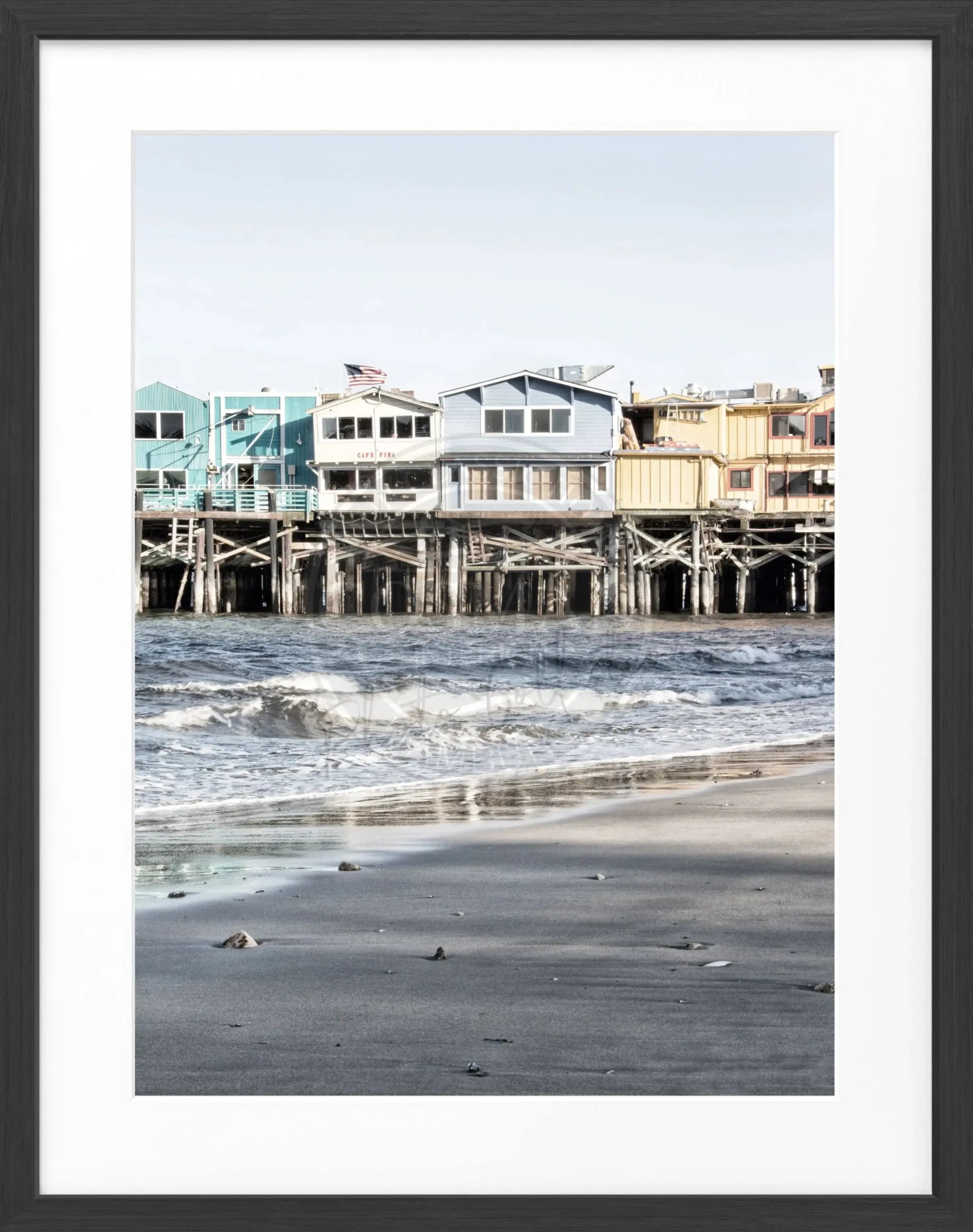 Schwarz-weißes Poster mit Rahmen, Kalifornien Pier Monterey, von Cosman-Photocollection, 25x31cm, Wanddekoration