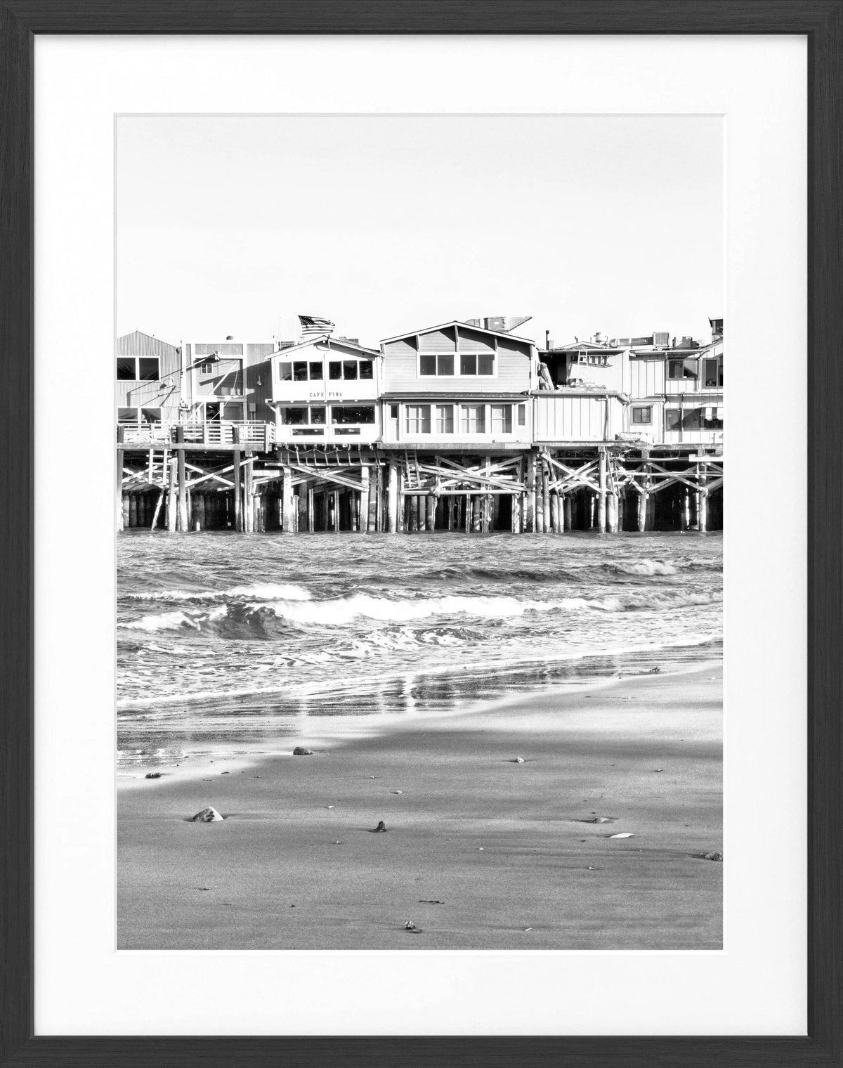 Schwarz-weiß Poster mit Rahmen, Kalifornien Pier Monterey, von Cosman-Photocollection, 25x31 cm, Wanddekoration für Fotoliebhaber
