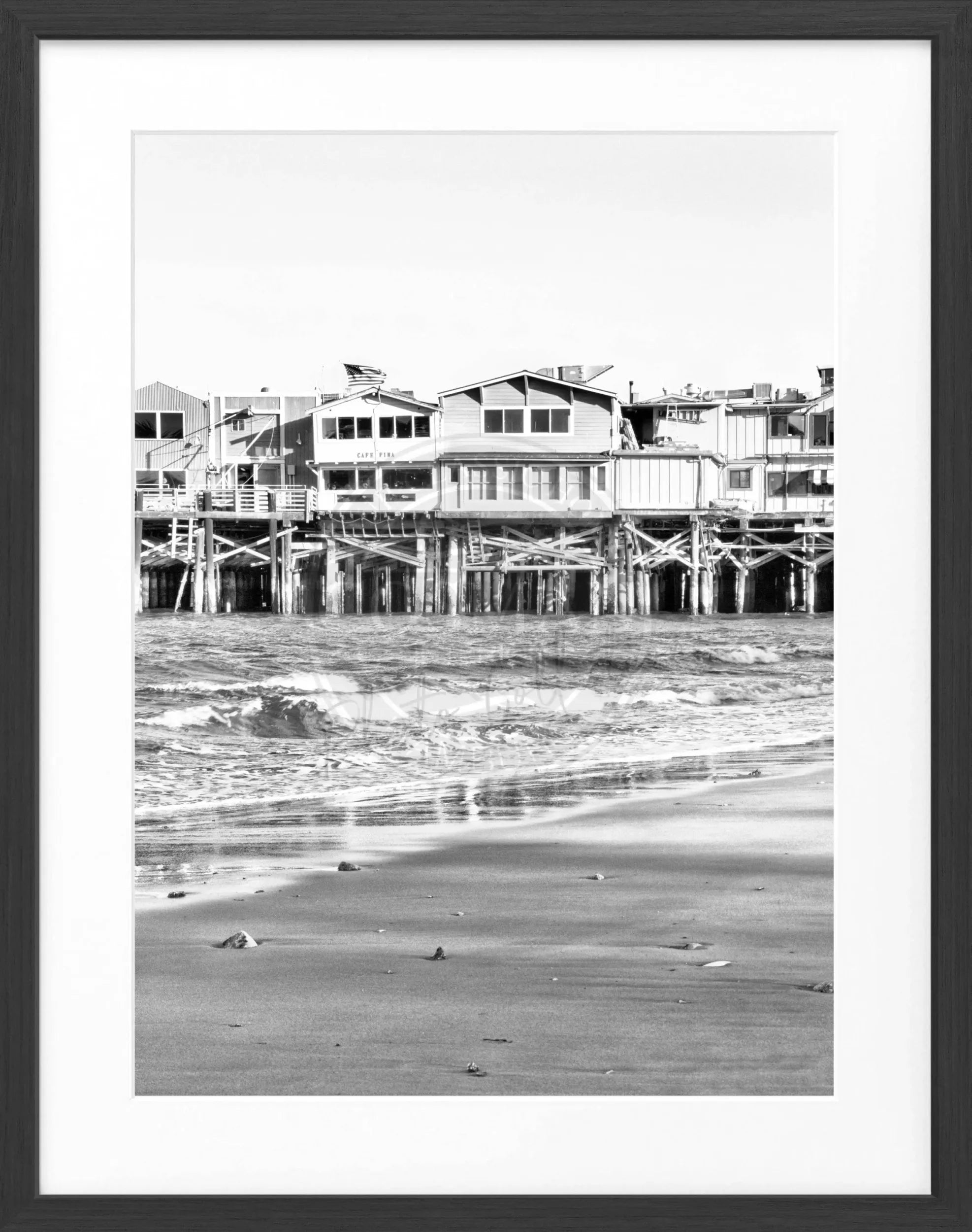 Schwarz-weiß Poster mit Rahmen, Kalifornien Pier Monterey, von Cosman-Photocollection, 25x31 cm, Wanddekoration für Fotoliebhaber