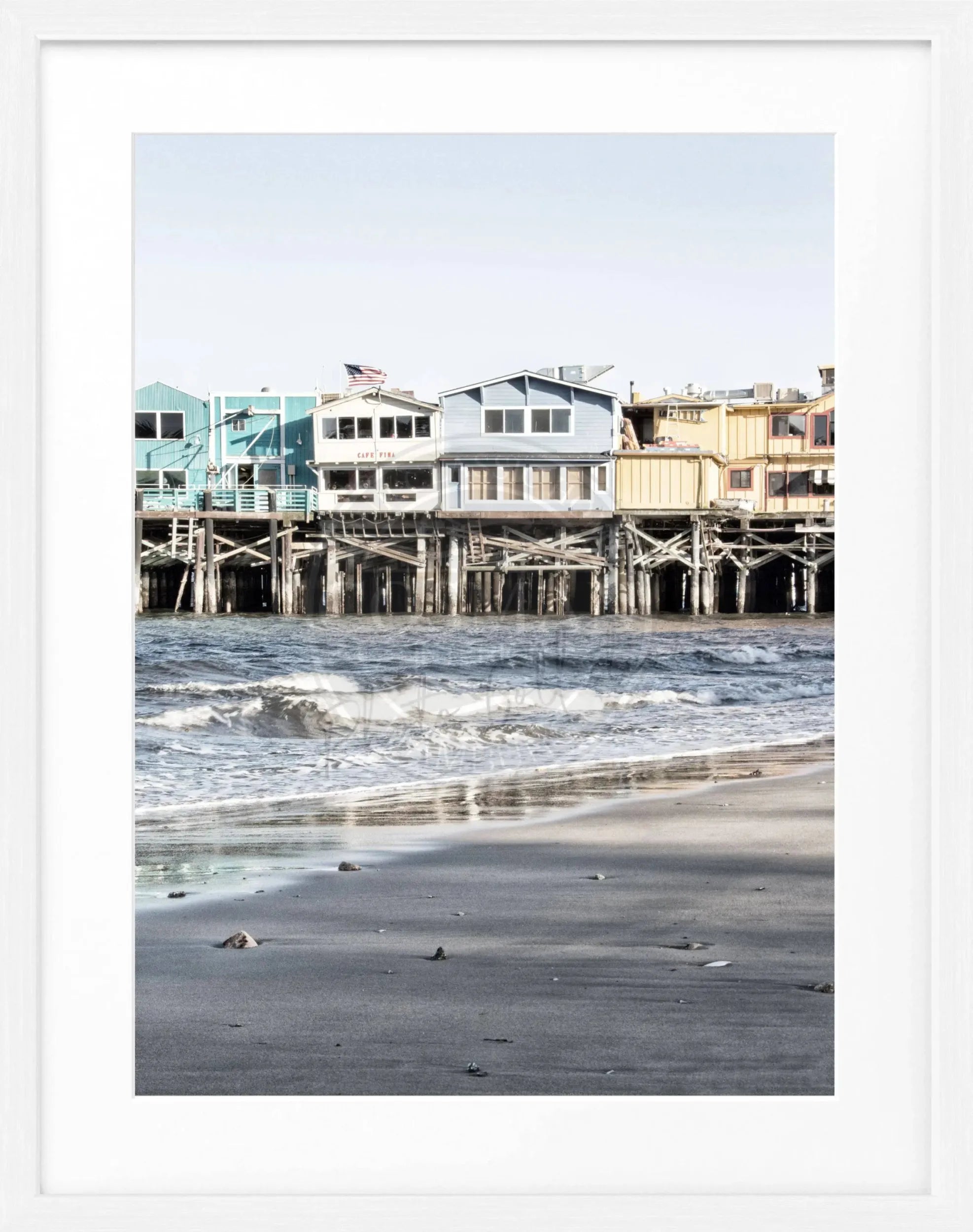Schwarz-weiß Poster mit Rahmen, Kalifornien Pier Monterey, von Cosman-Photocollection, 25x31cm, dekoratives Wandbild