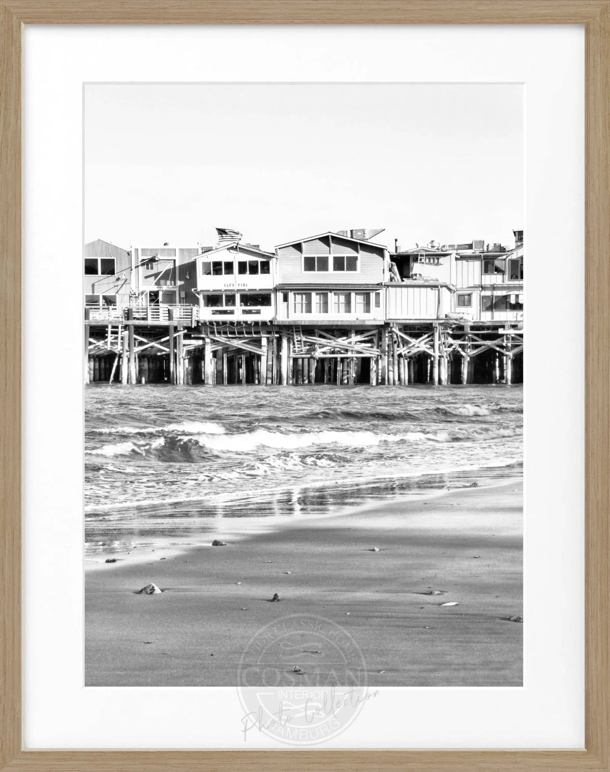 Schwarz-weiß Poster mit Rahmen, Kalifornien Pier Monterey, von Cosman-Photocollection, 25x31 cm, maritime Küstenaufnahmen