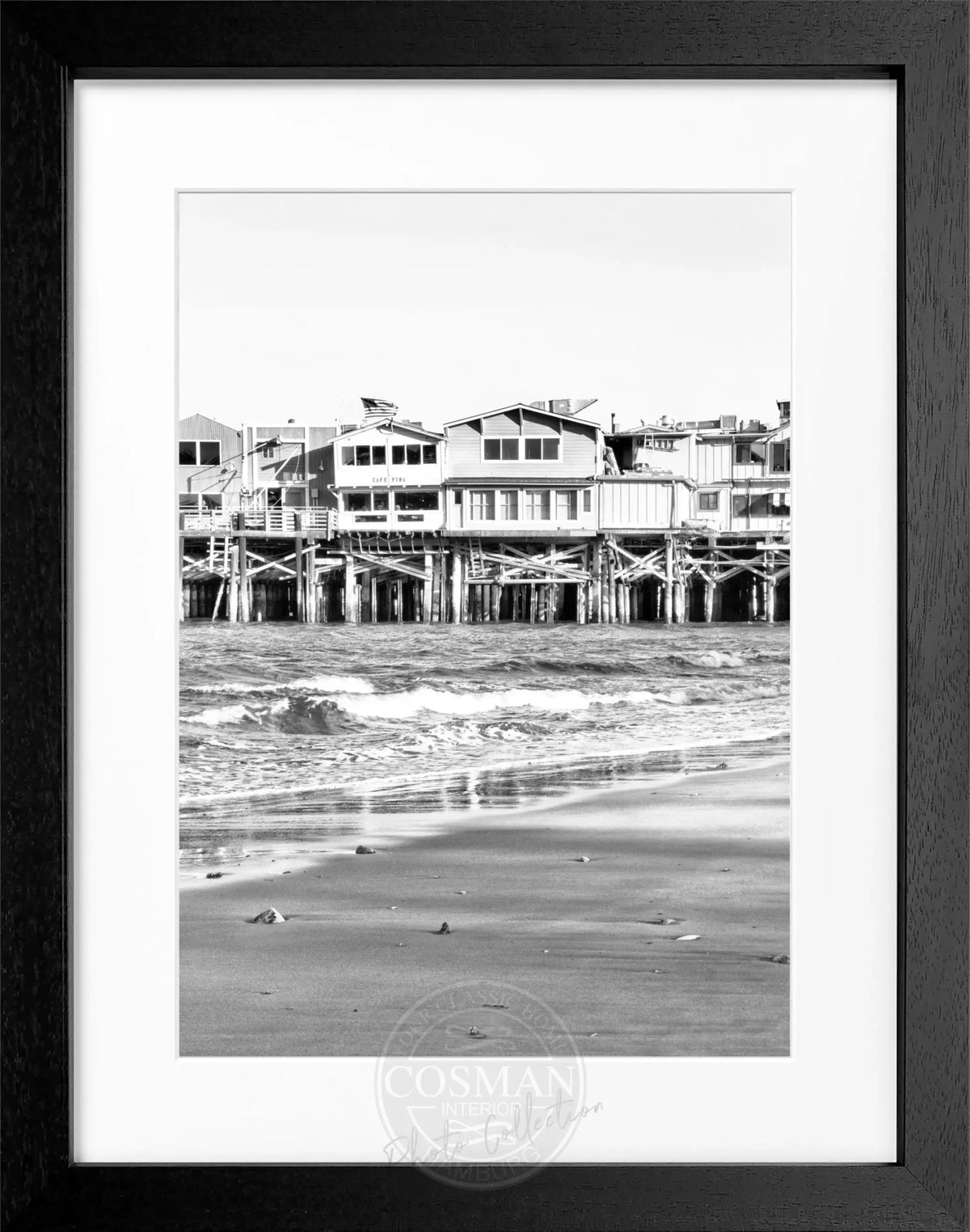 Schwarz-weiß Poster mit Rahmen, Kalifornien Pier Monterey, von Cosman-Photocollection, 25x31cm, Wanddekoration
