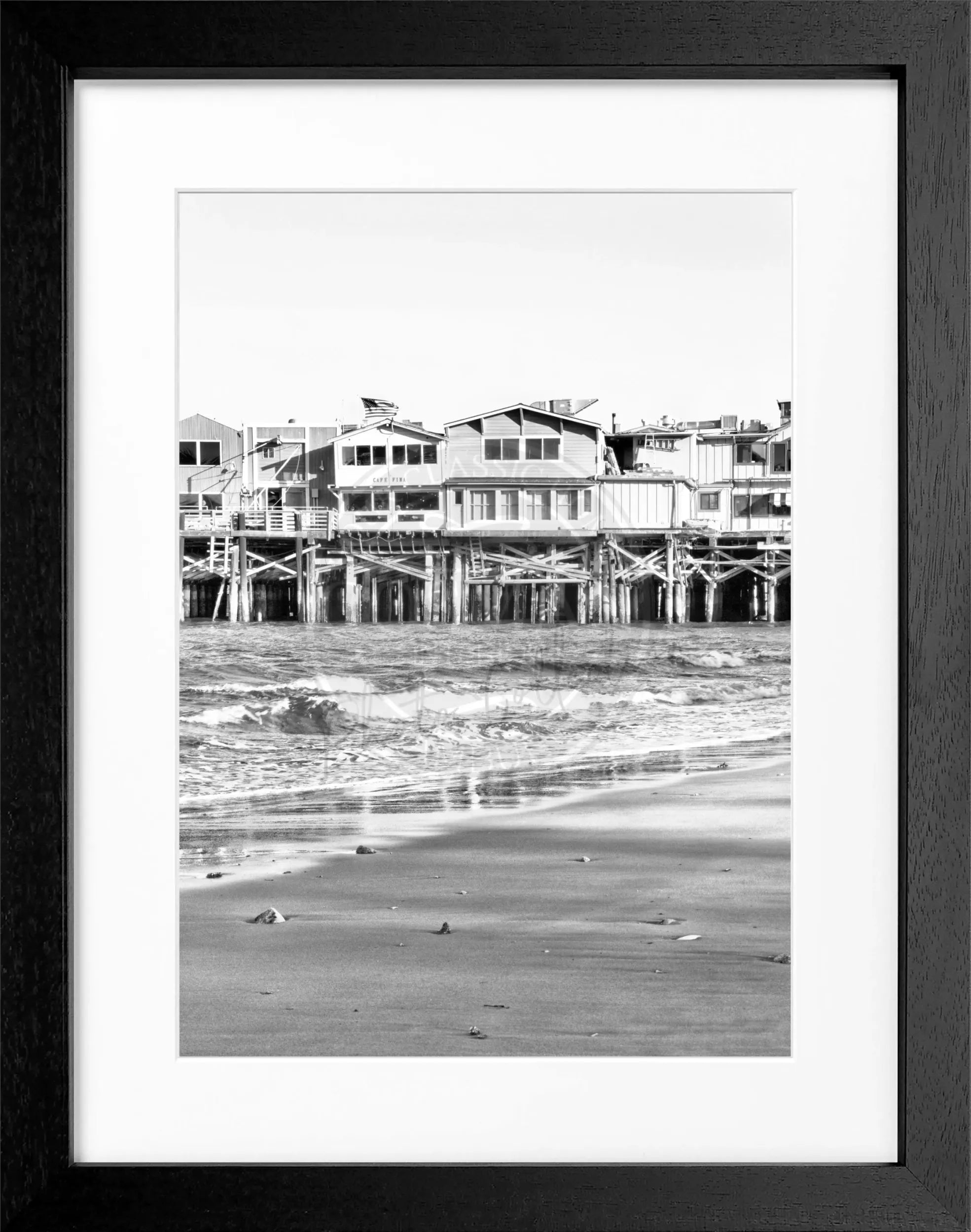 Schwarz-weiß Poster mit Rahmen, Kalifornien Pier Monterey, von Cosman-Photocollection, 25x31cm, Wanddekoration